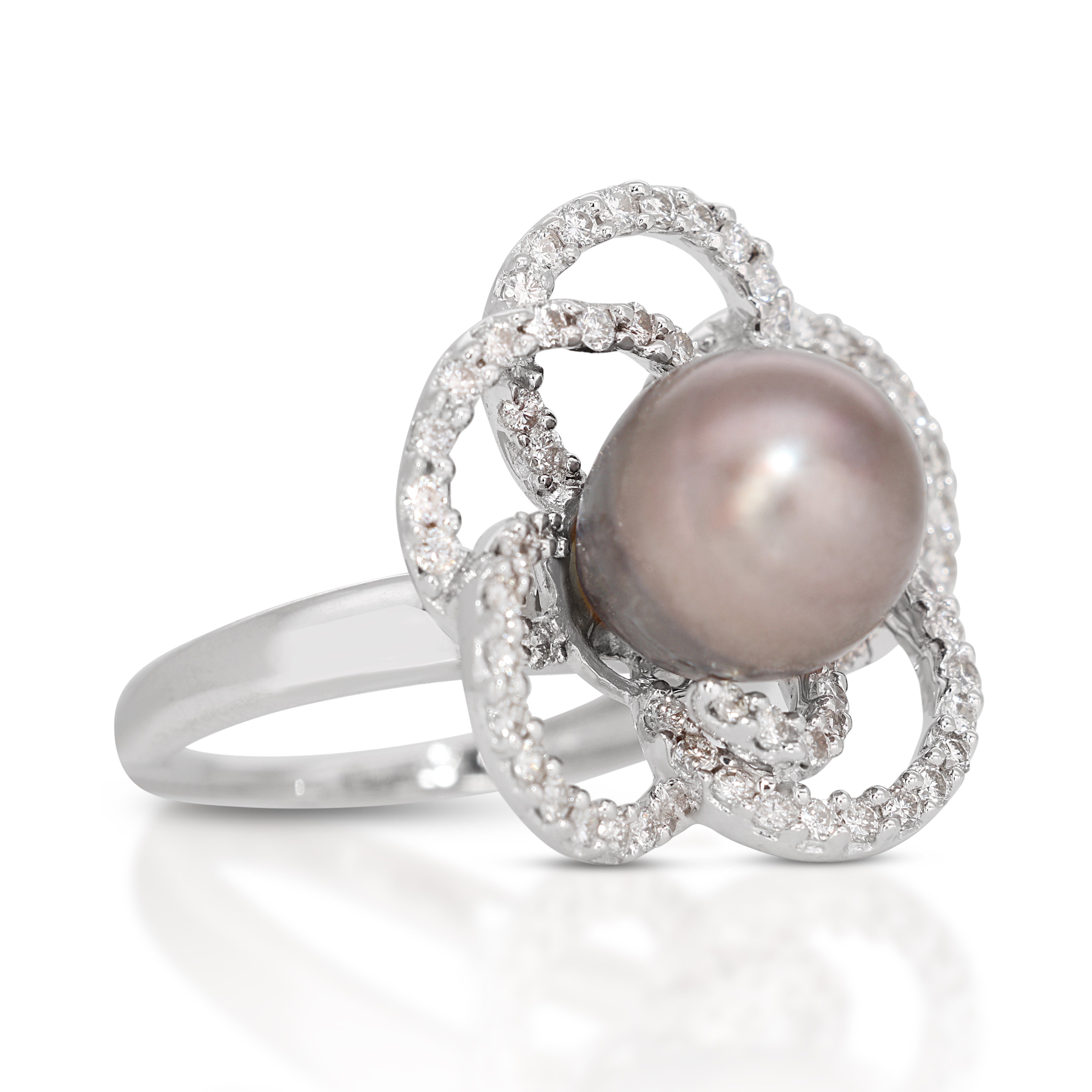 Chic 0.60ct Diamonds and Pearl Ring in 18K White Gold