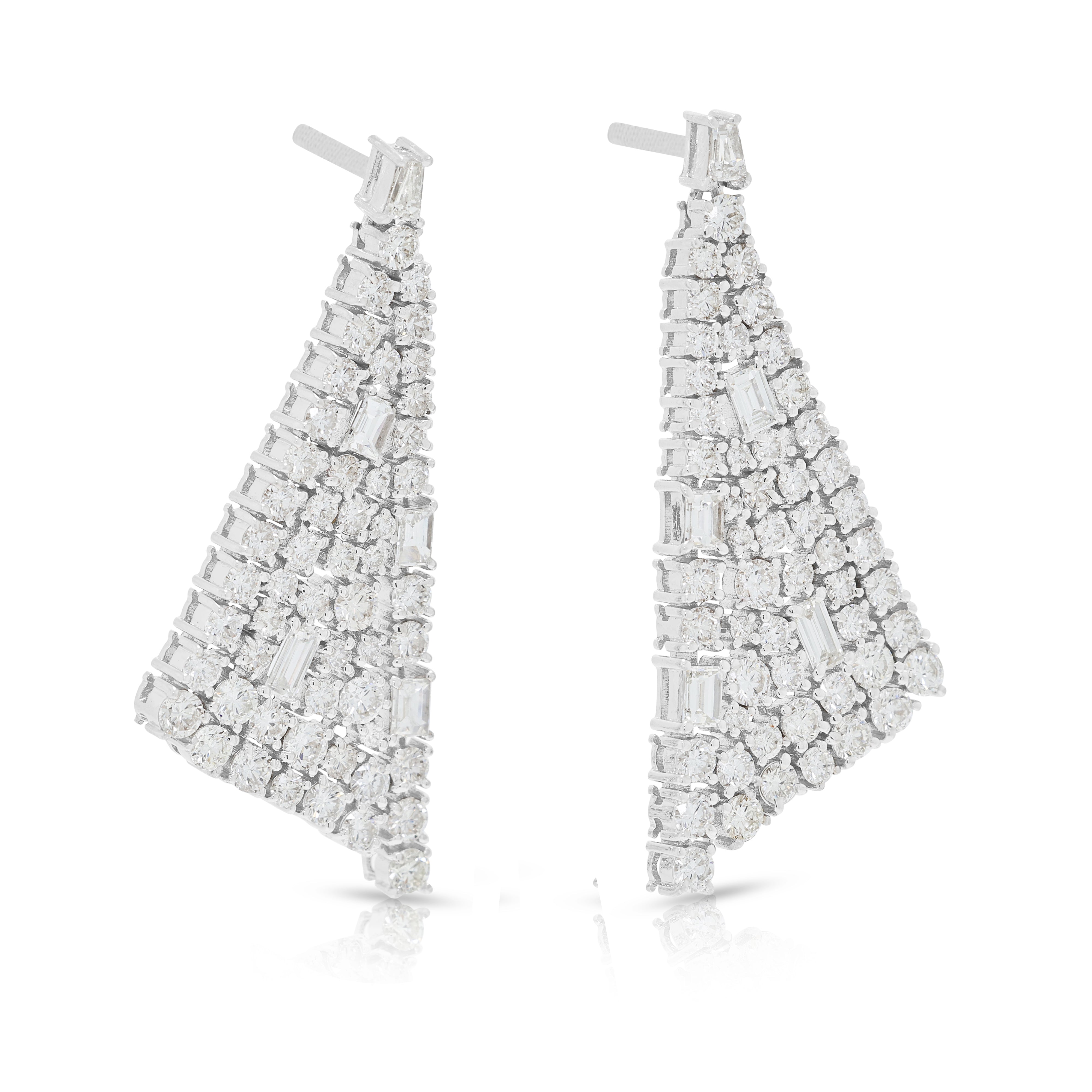 Spectacular 3.90ct Natural Diamond Geometric Drop Earrings in 18K White Gold - GSI Certified