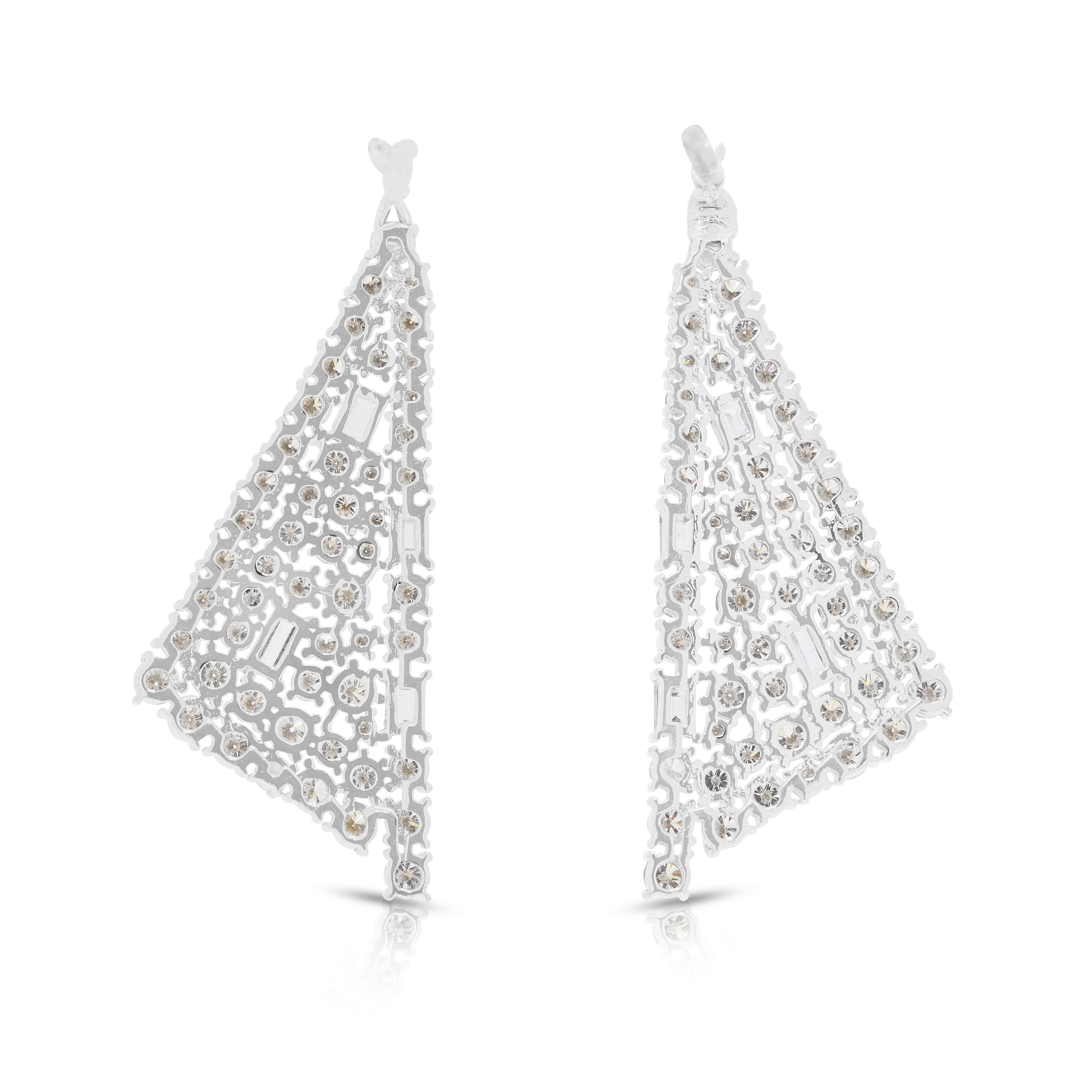 Spectacular 3.90ct Natural Diamond Geometric Drop Earrings in 18K White Gold - GSI Certified