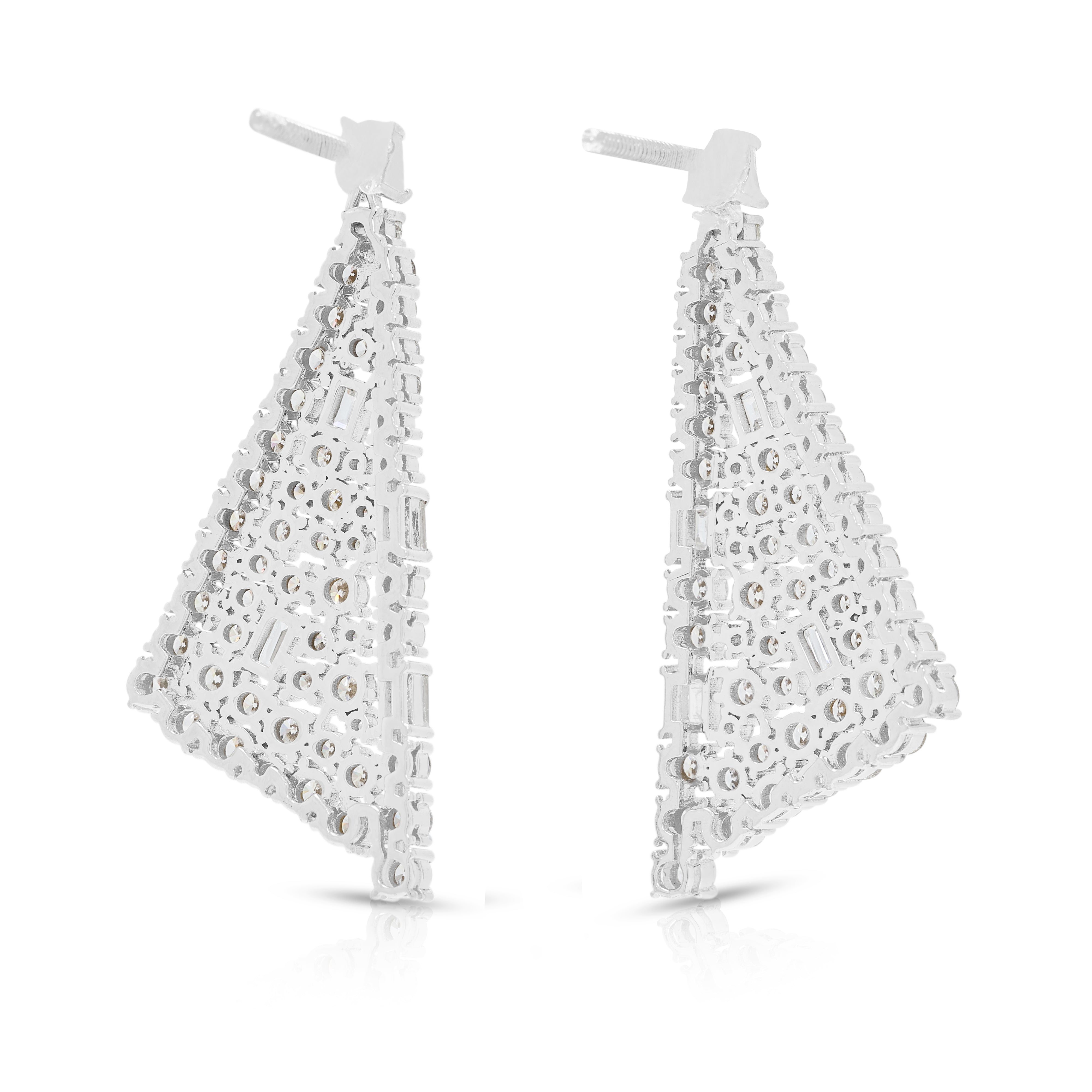 Spectacular 3.90ct Natural Diamond Geometric Drop Earrings in 18K White Gold - GSI Certified