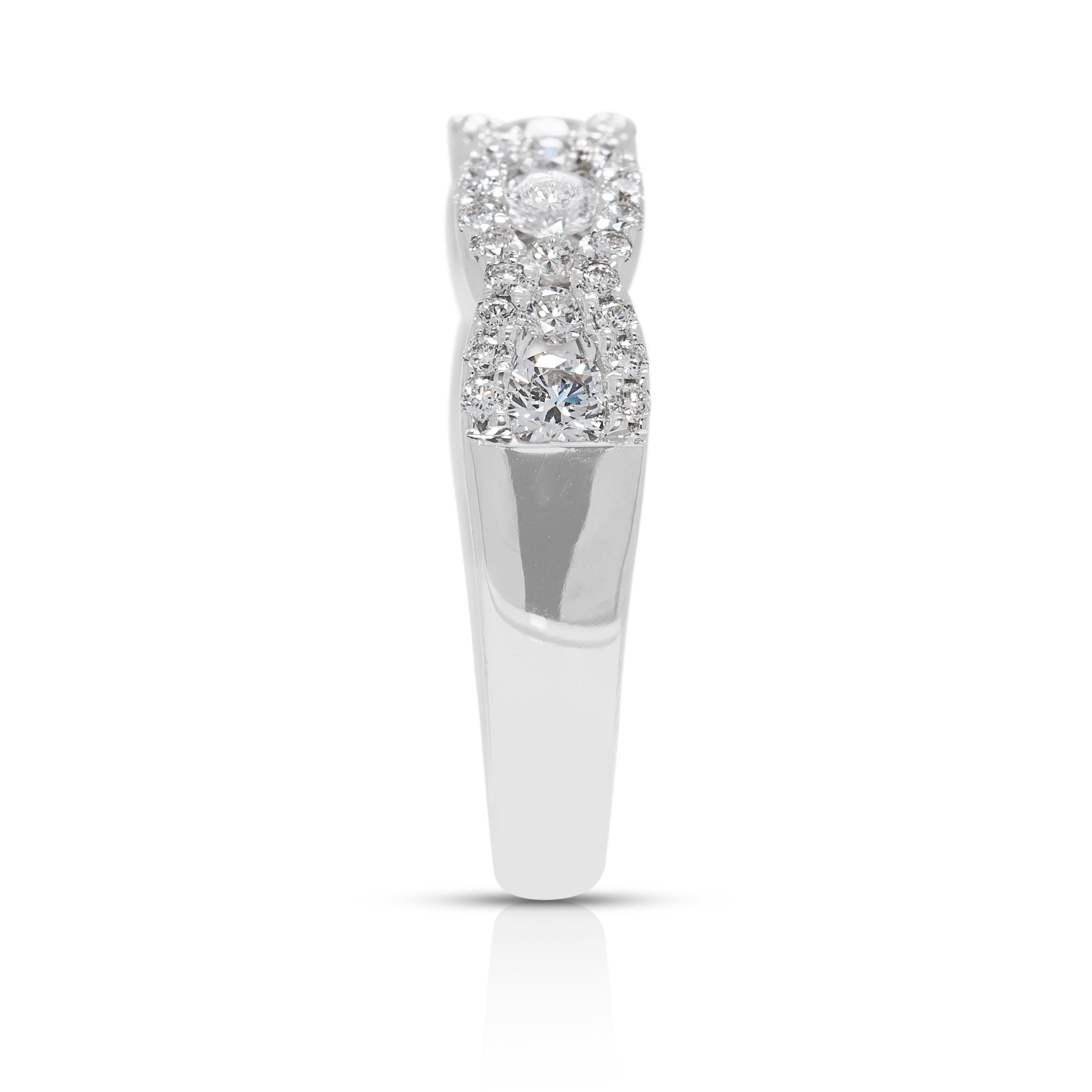 Elegant 0.65ct Natural Diamond Cluster Ring in 18K White Gold