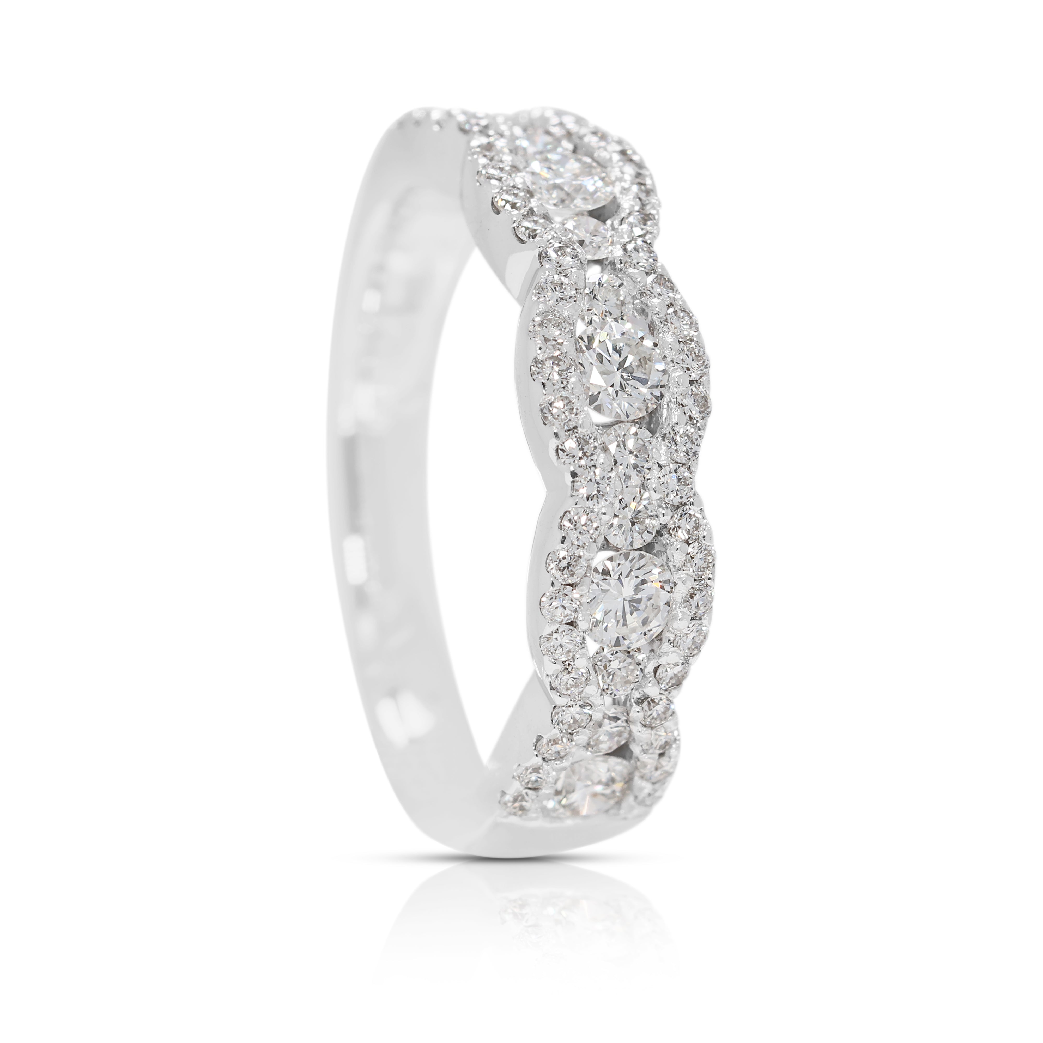 Elegant 0.65ct Natural Diamond Cluster Ring in 18K White Gold