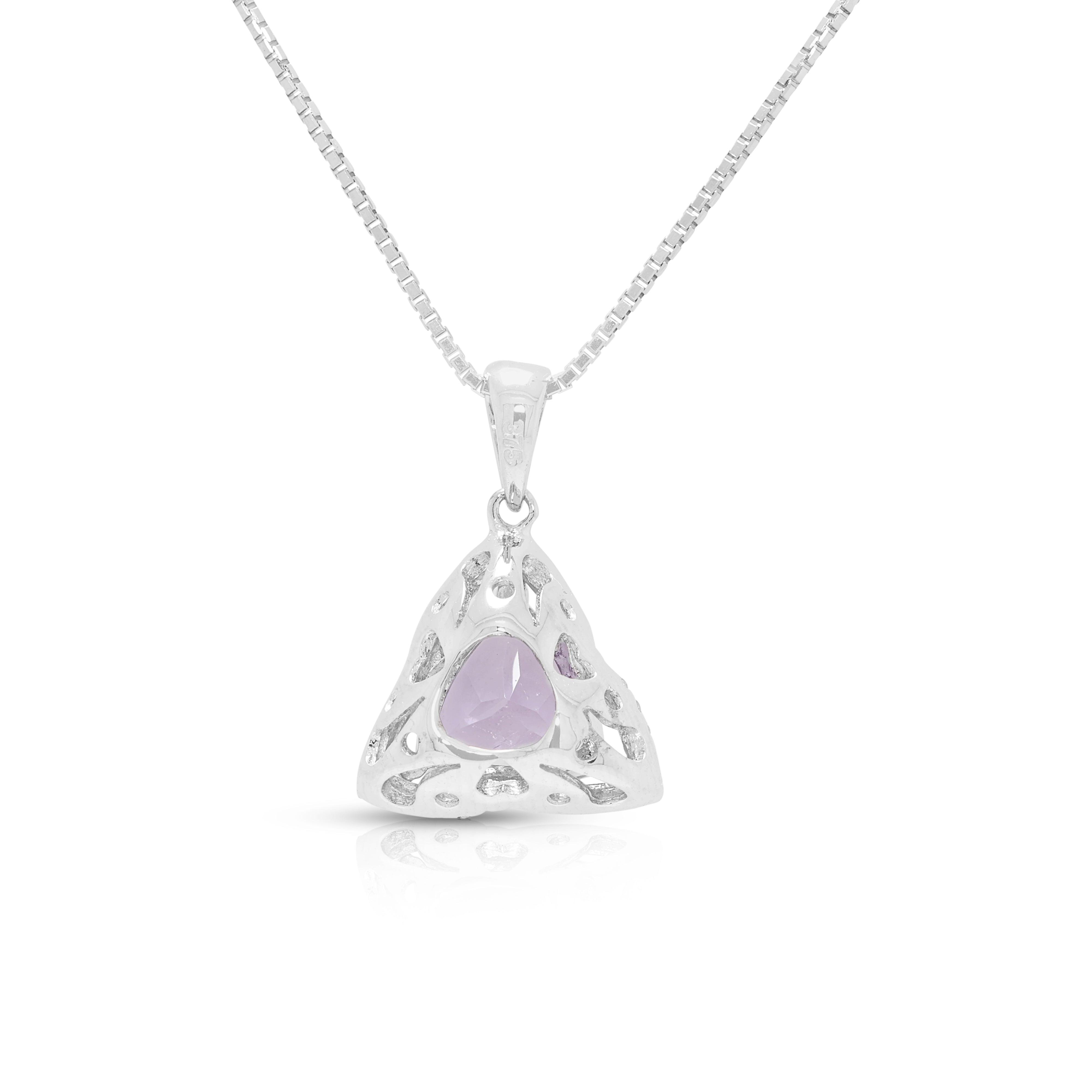 Radiant 0.80ct Amethyst and 0.13ct Natural Diamond Halo Necklace in 9K White Gold