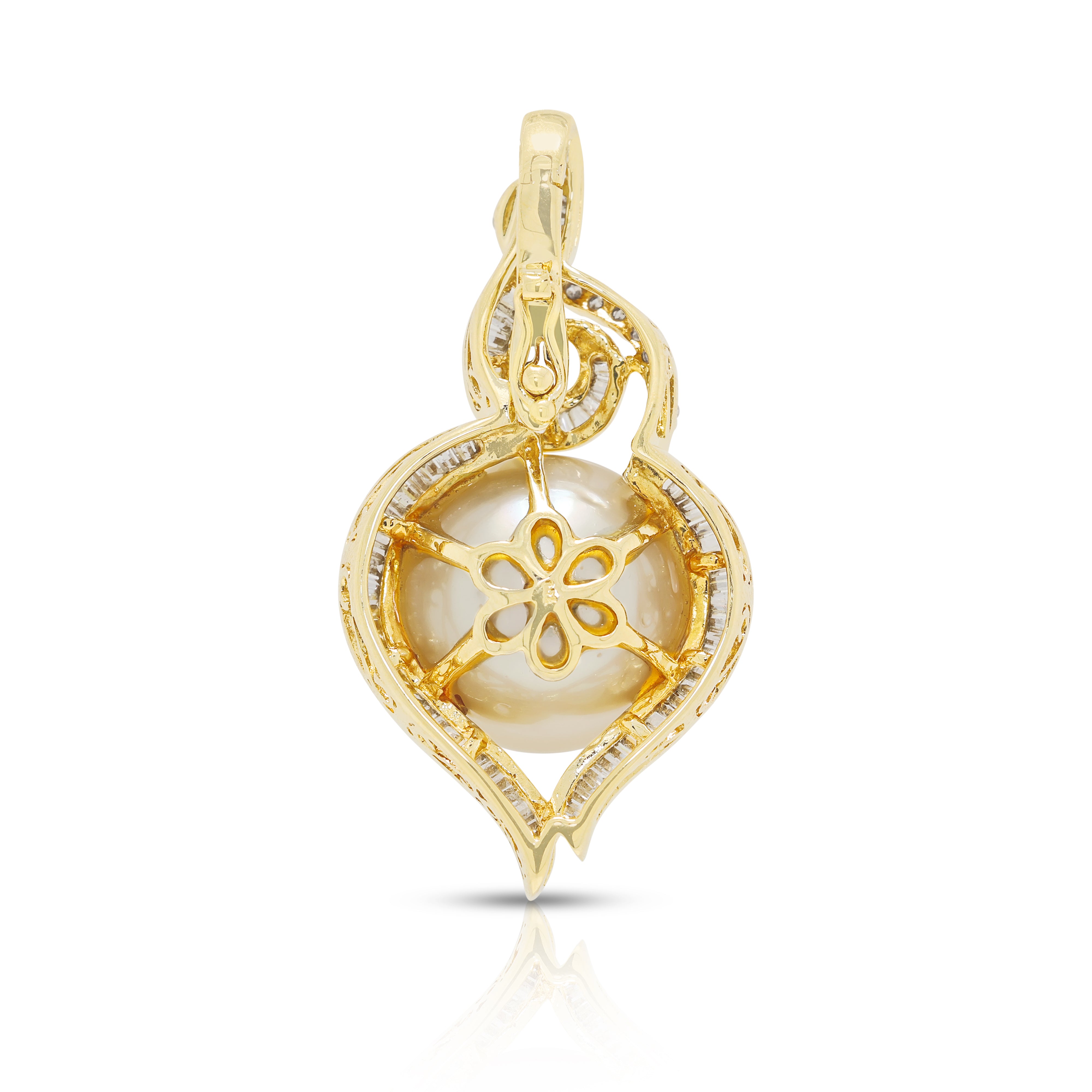 Magnificent 0.90ct Natural Diamond and 13.5mm Golden South Sea Pearl Enhancer Pendant in 18K Yellow Gold