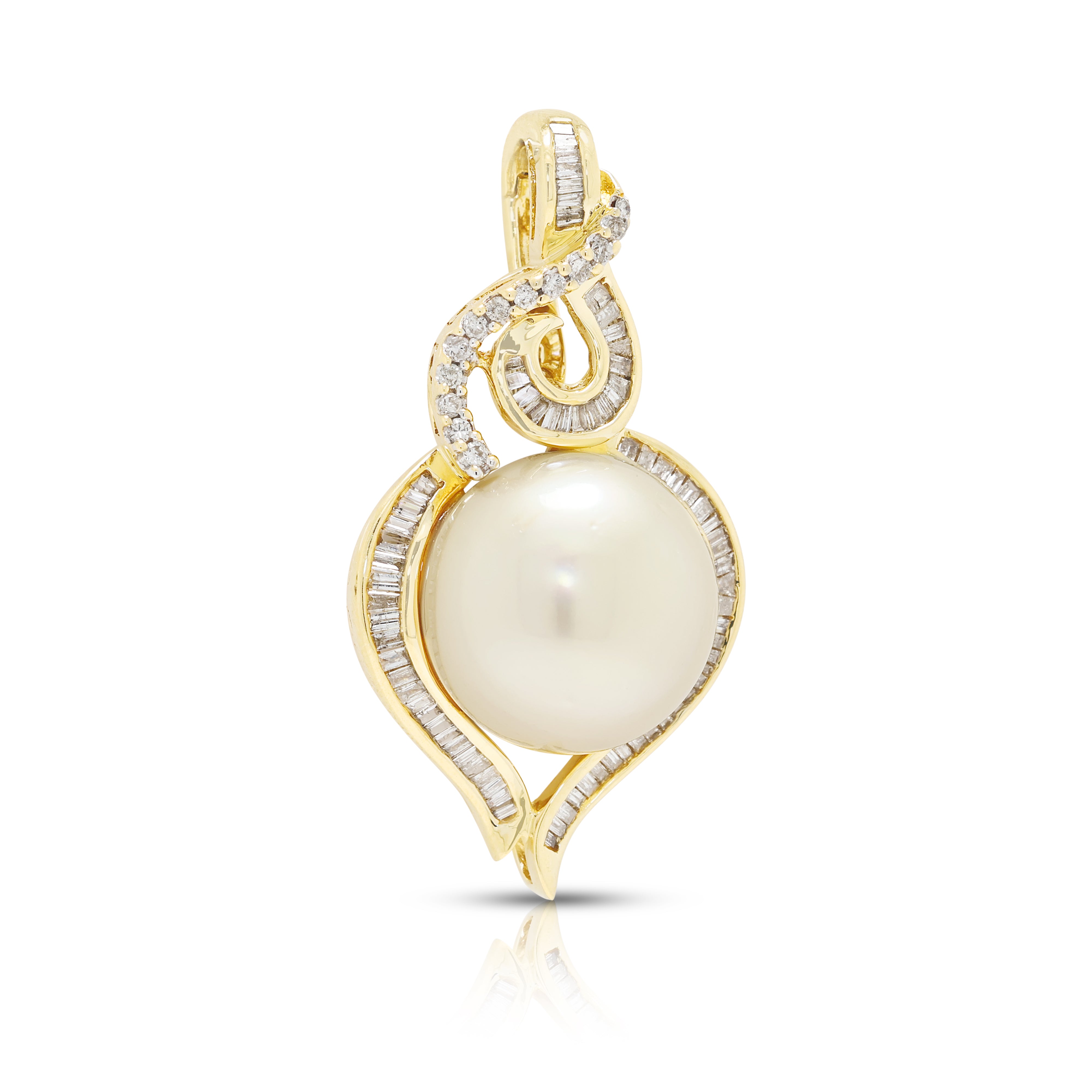 Magnificent 0.90ct Natural Diamond and 13.5mm Golden South Sea Pearl Enhancer Pendant in 18K Yellow Gold