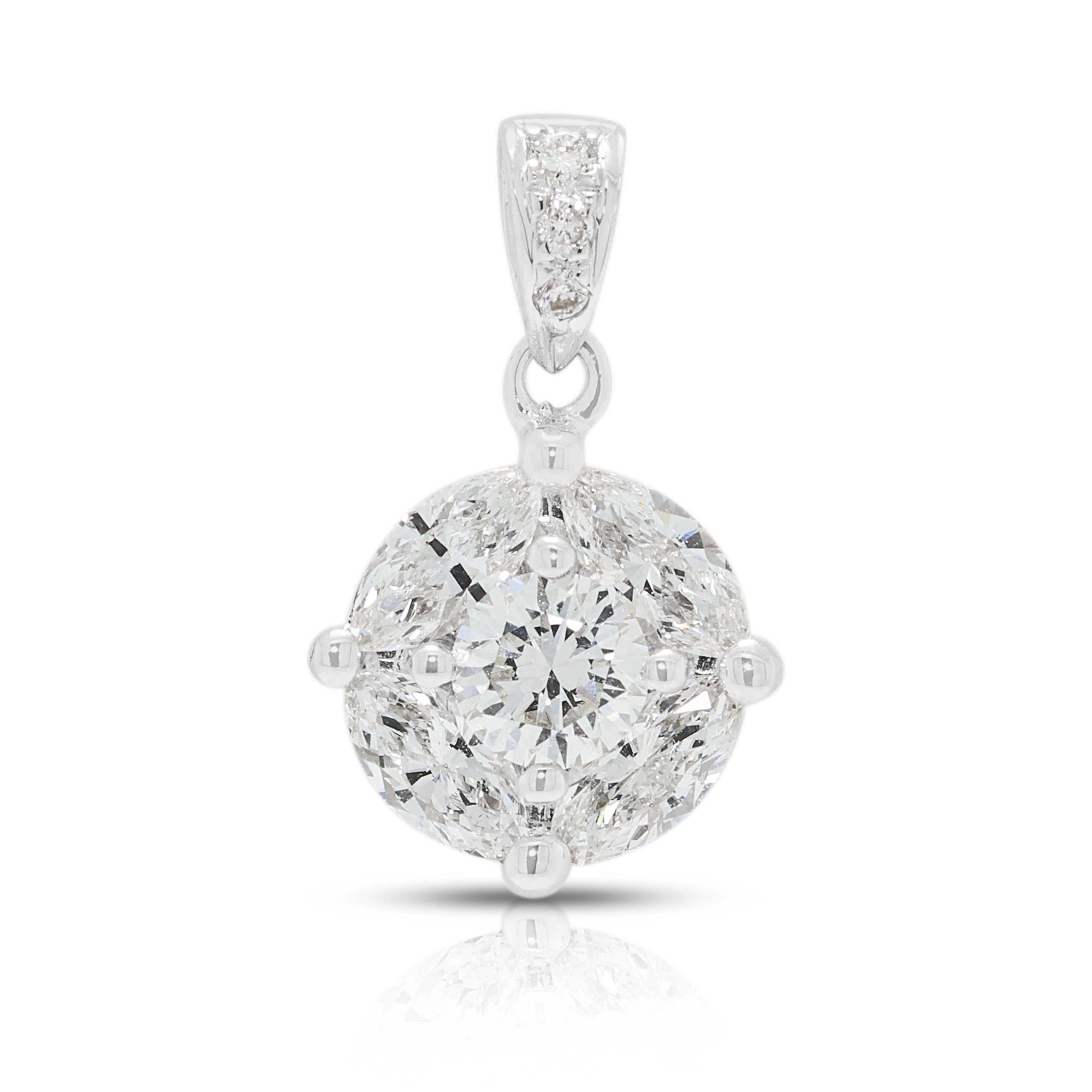 Exquisite 1.07ct Natural Diamond Star Cluster Pendant in 18K White Gold