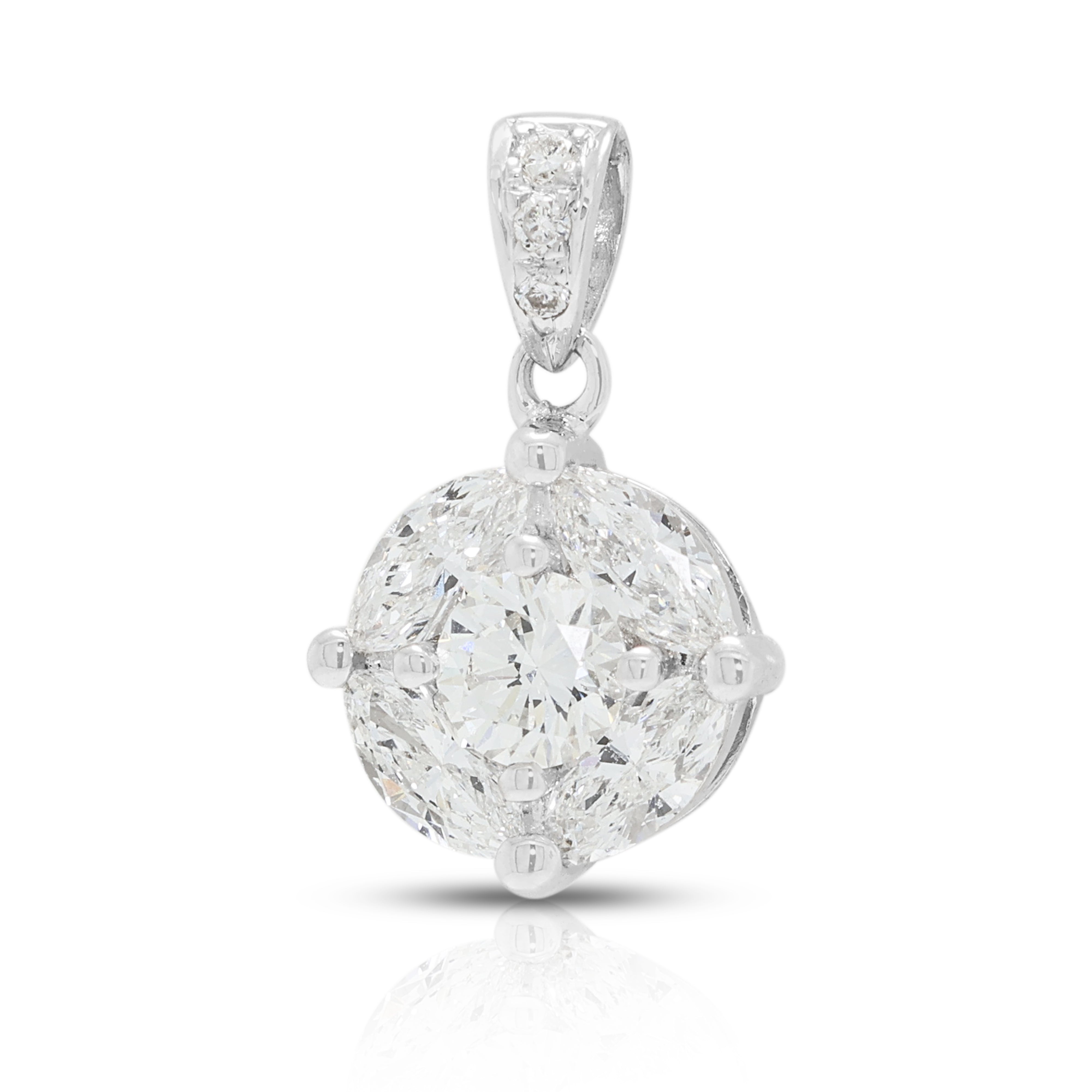 Exquisite 1.07ct Natural Diamond Star Cluster Pendant in 18K White Gold