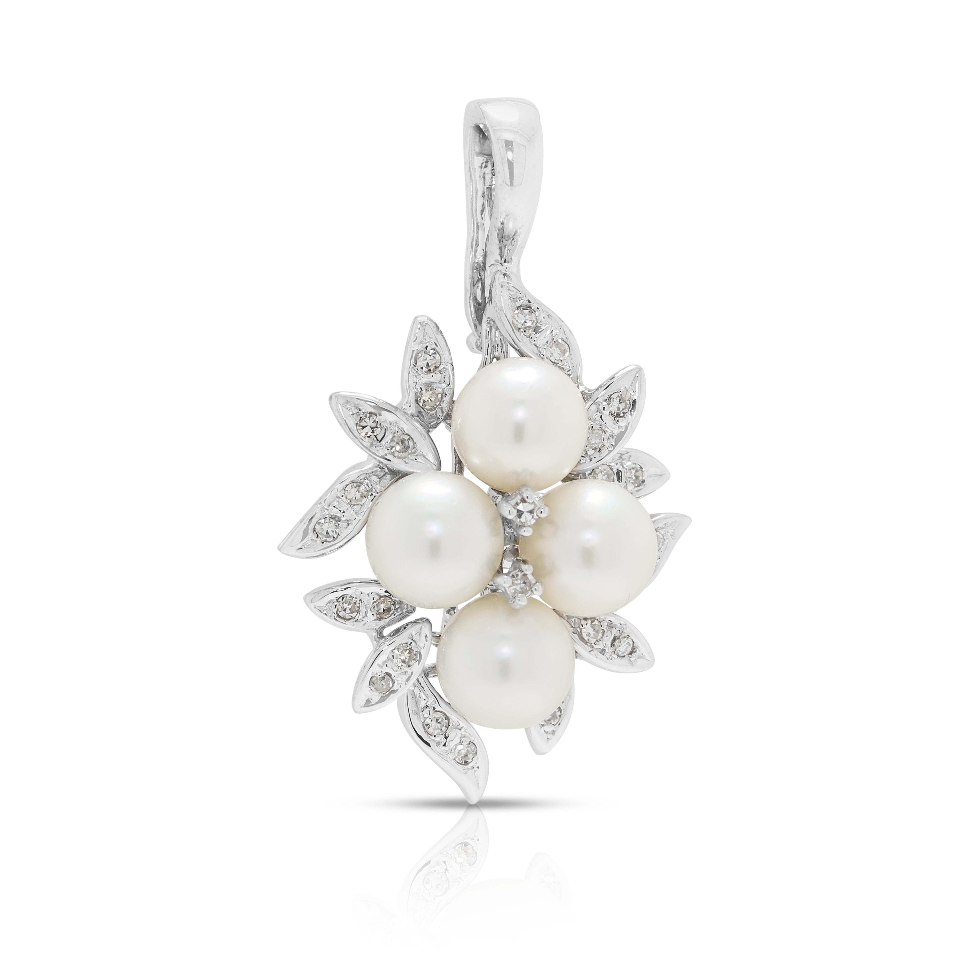 Exquisite Pearl and 0.20ct Natural Diamond Floral Enhancer Pendant in 14K White Gold
