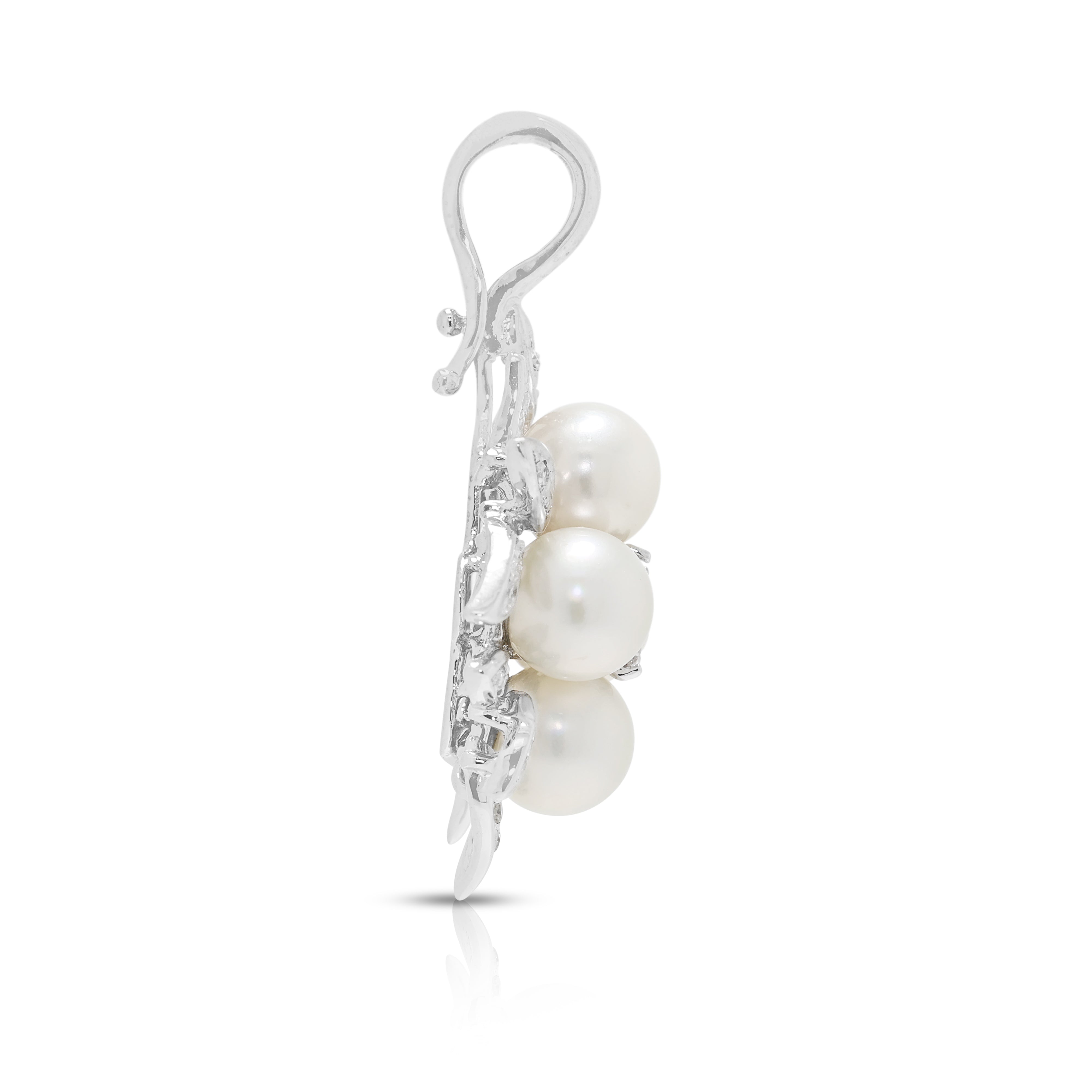 Exquisite Pearl and 0.20ct Natural Diamond Floral Enhancer Pendant in 14K White Gold