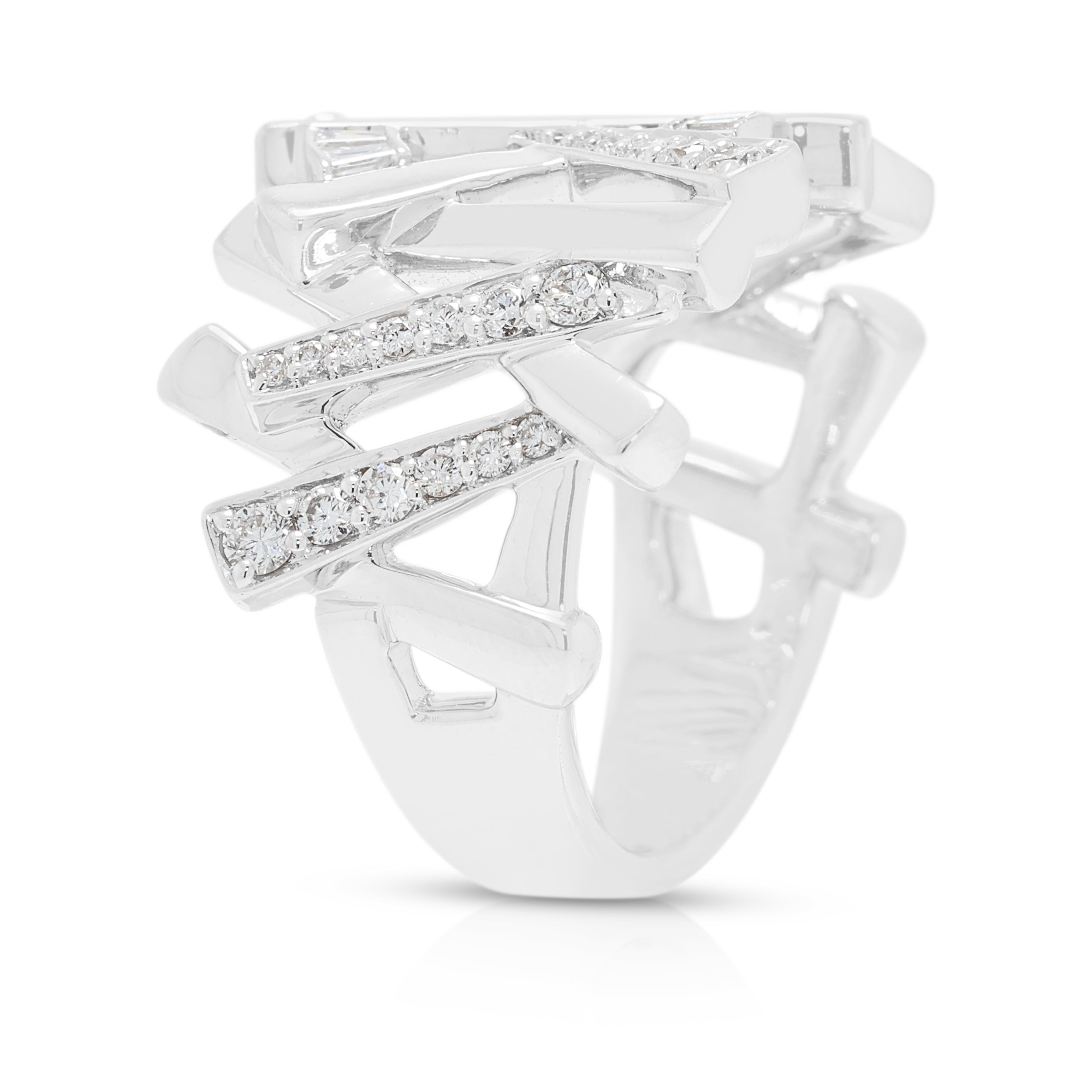 Spectacular 0.61ct Natural Diamond Geometric Statement Ring in 18K White Gold - IGI Certified