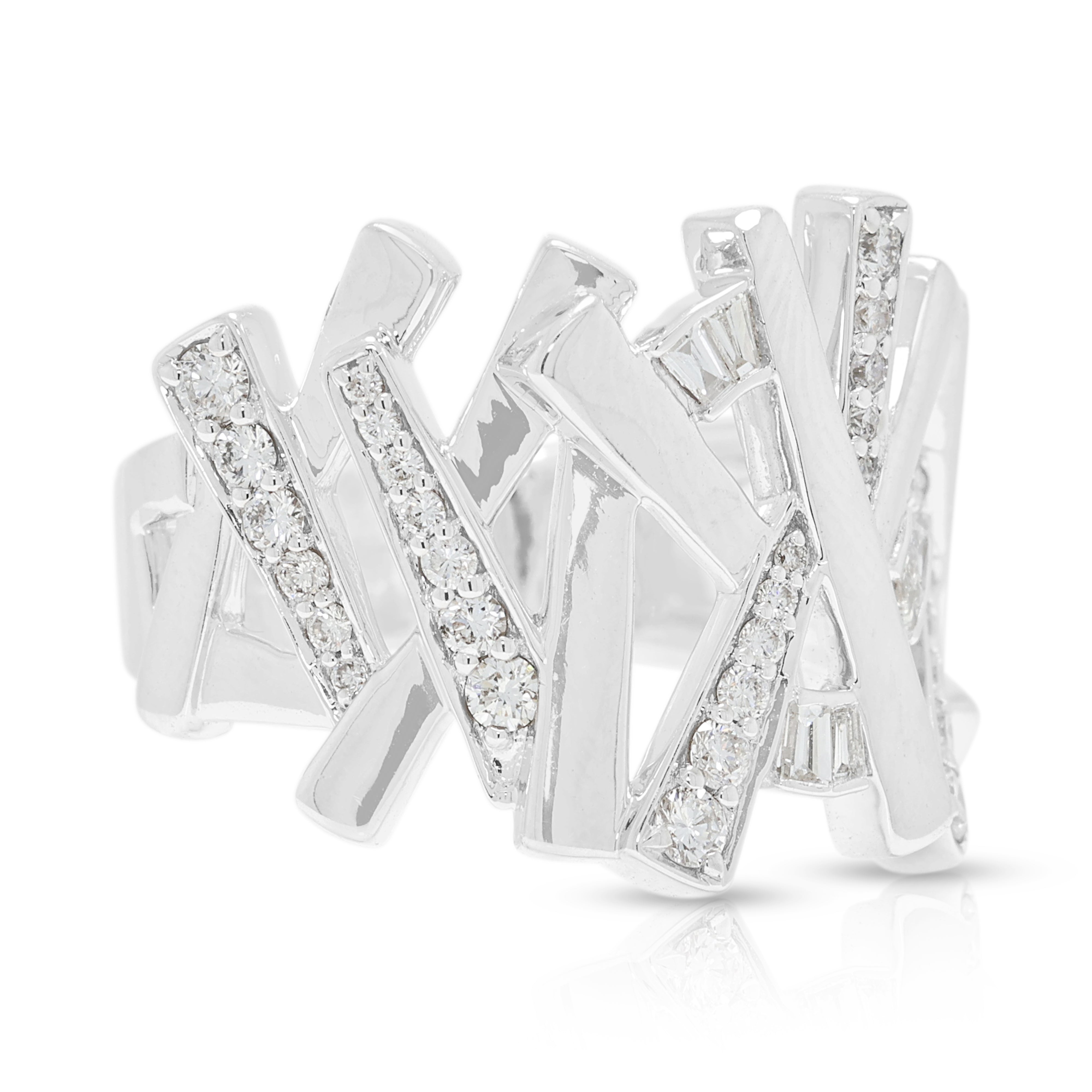 Spectacular 0.61ct Natural Diamond Geometric Statement Ring in 18K White Gold - IGI Certified