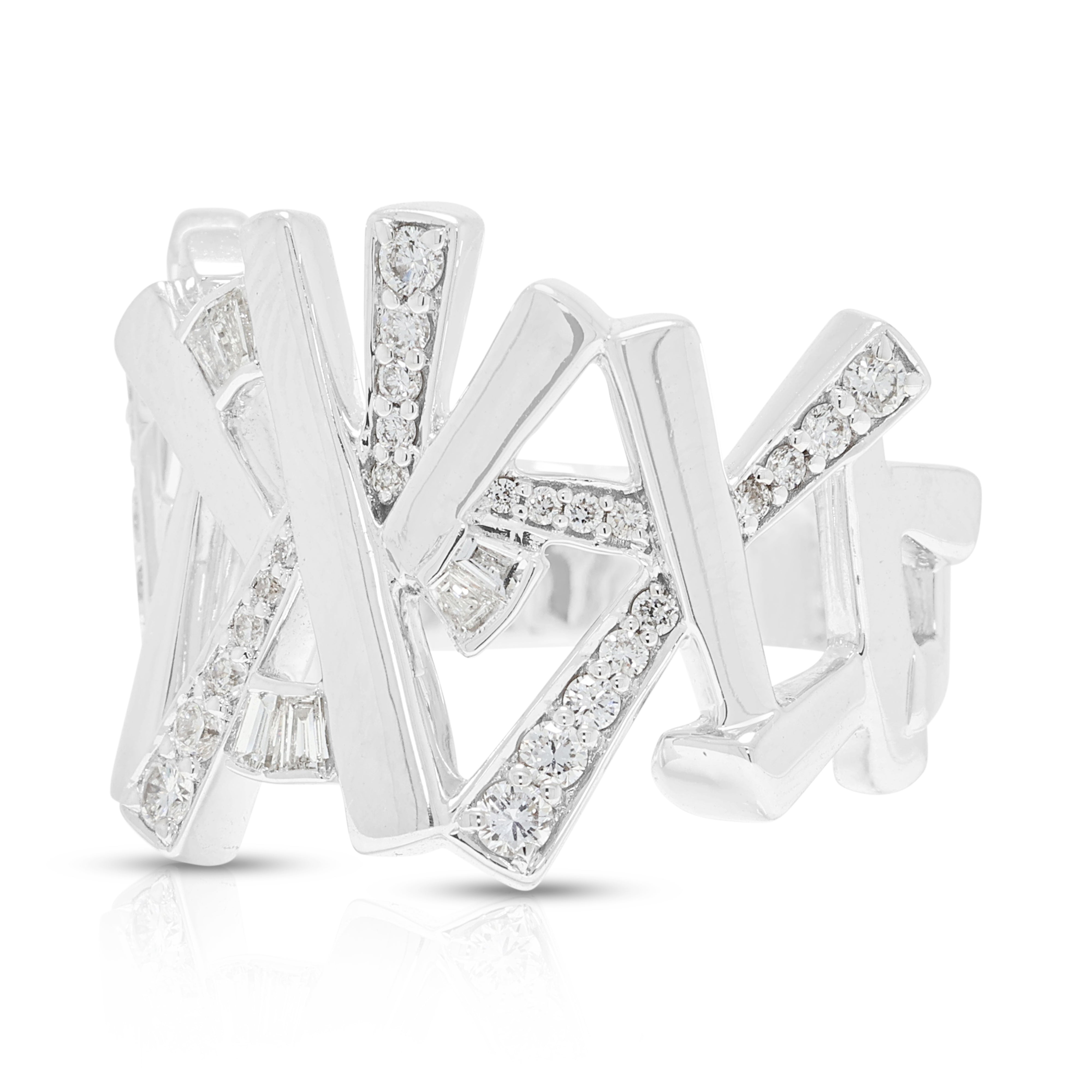 Spectacular 0.61ct Natural Diamond Geometric Statement Ring in 18K White Gold - IGI Certified