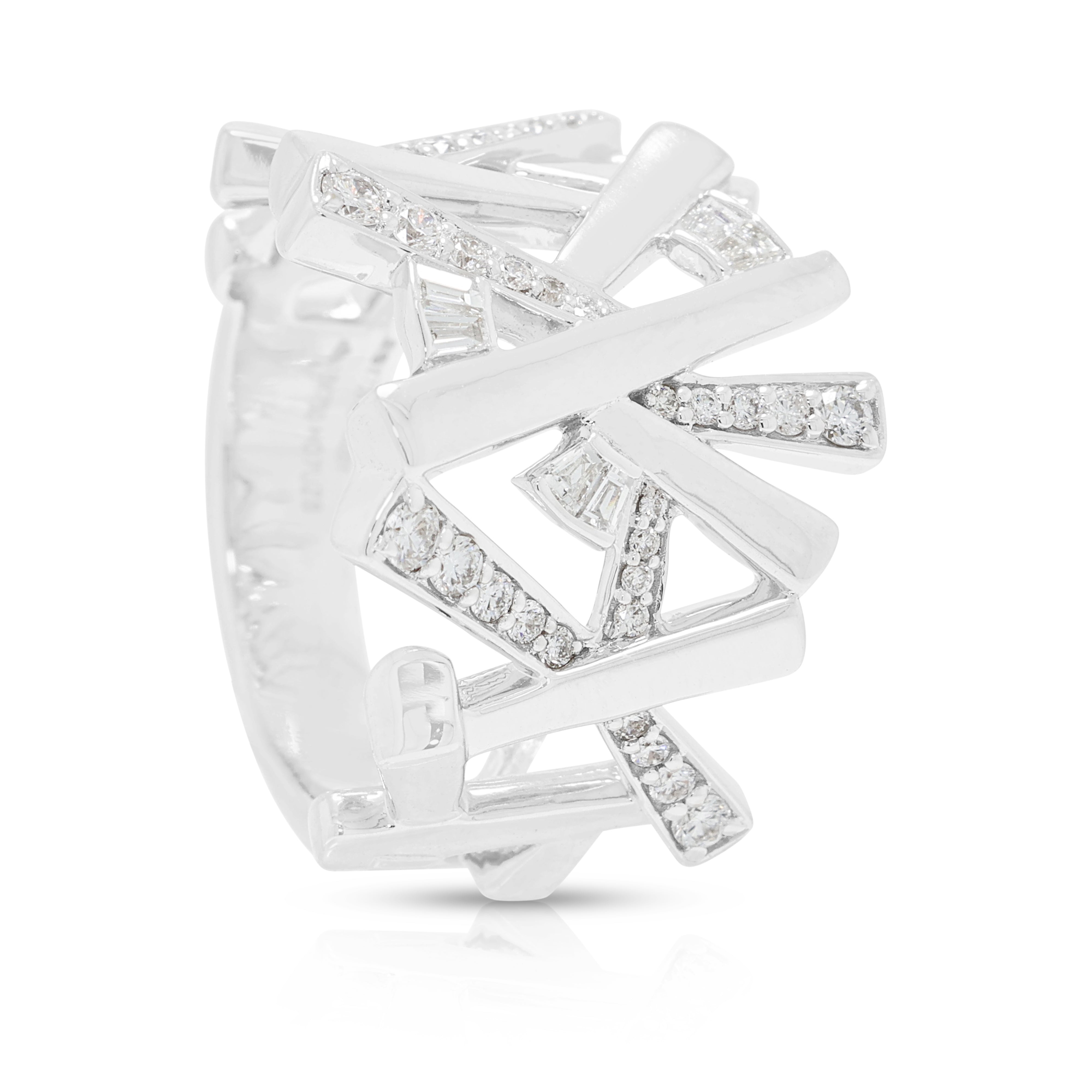 Spectacular 0.61ct Natural Diamond Geometric Statement Ring in 18K White Gold - IGI Certified