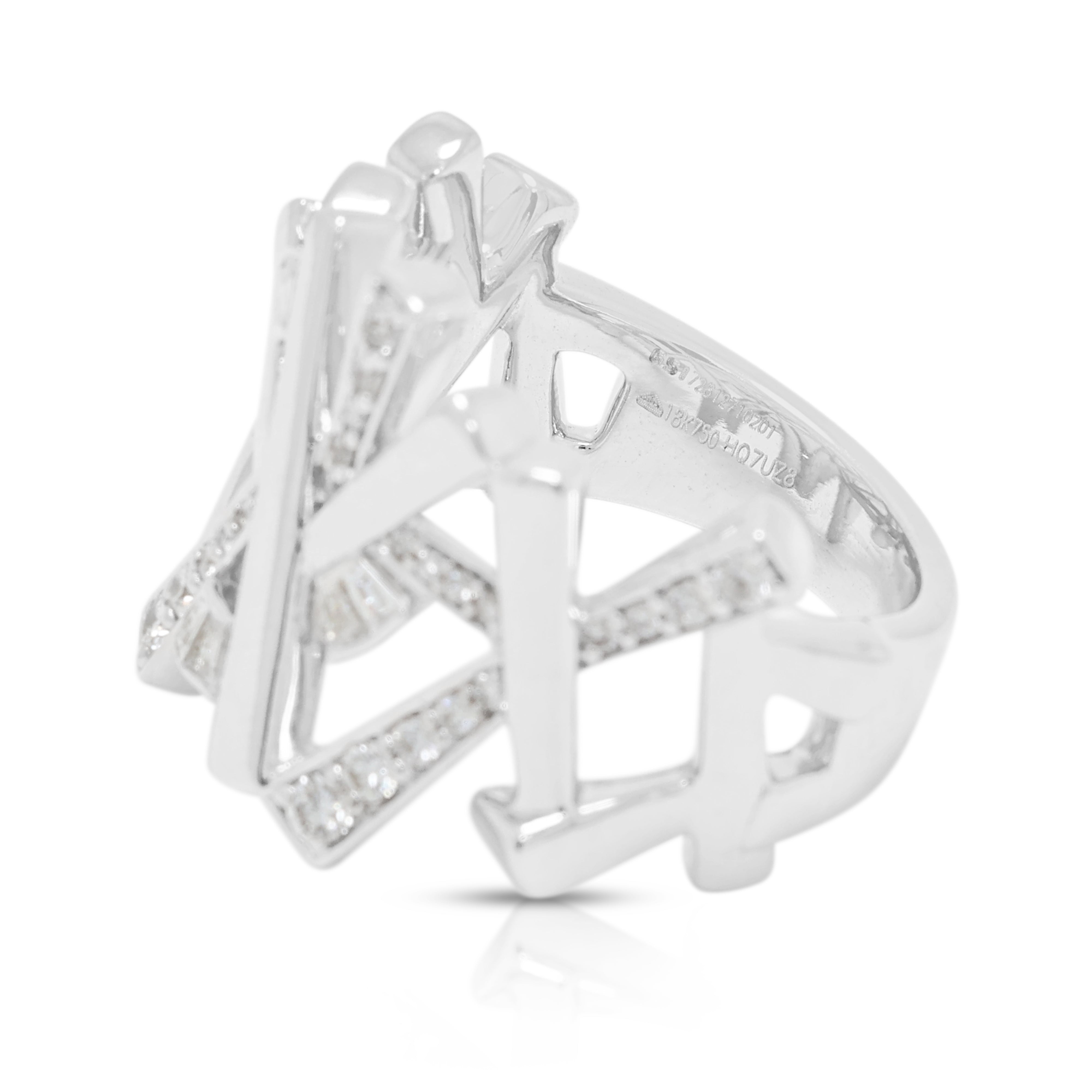 Spectacular 0.61ct Natural Diamond Geometric Statement Ring in 18K White Gold - IGI Certified