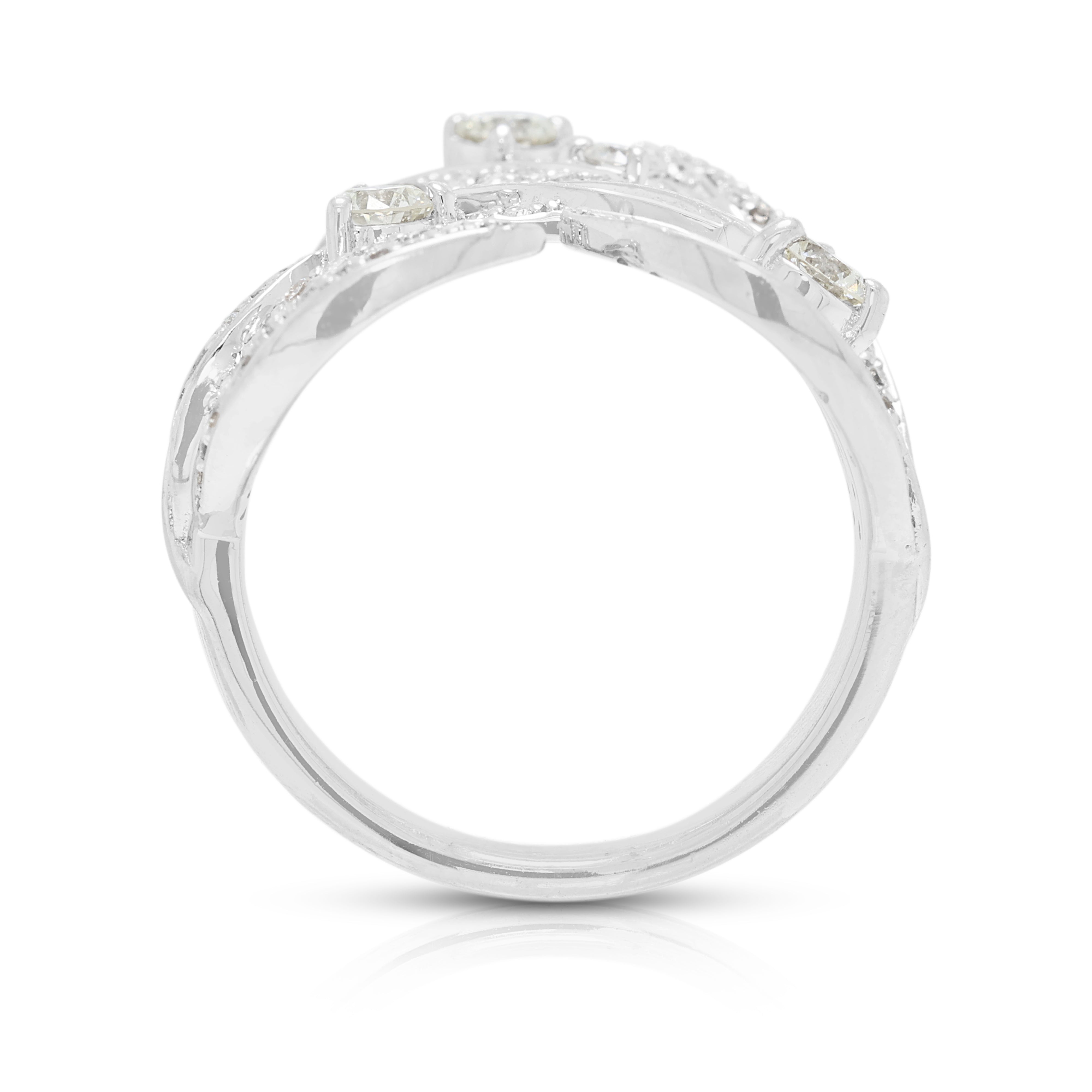 Exquisite 1.34ct Natural Diamond Leaf Motif Open-Work Ring in 18K White Gold