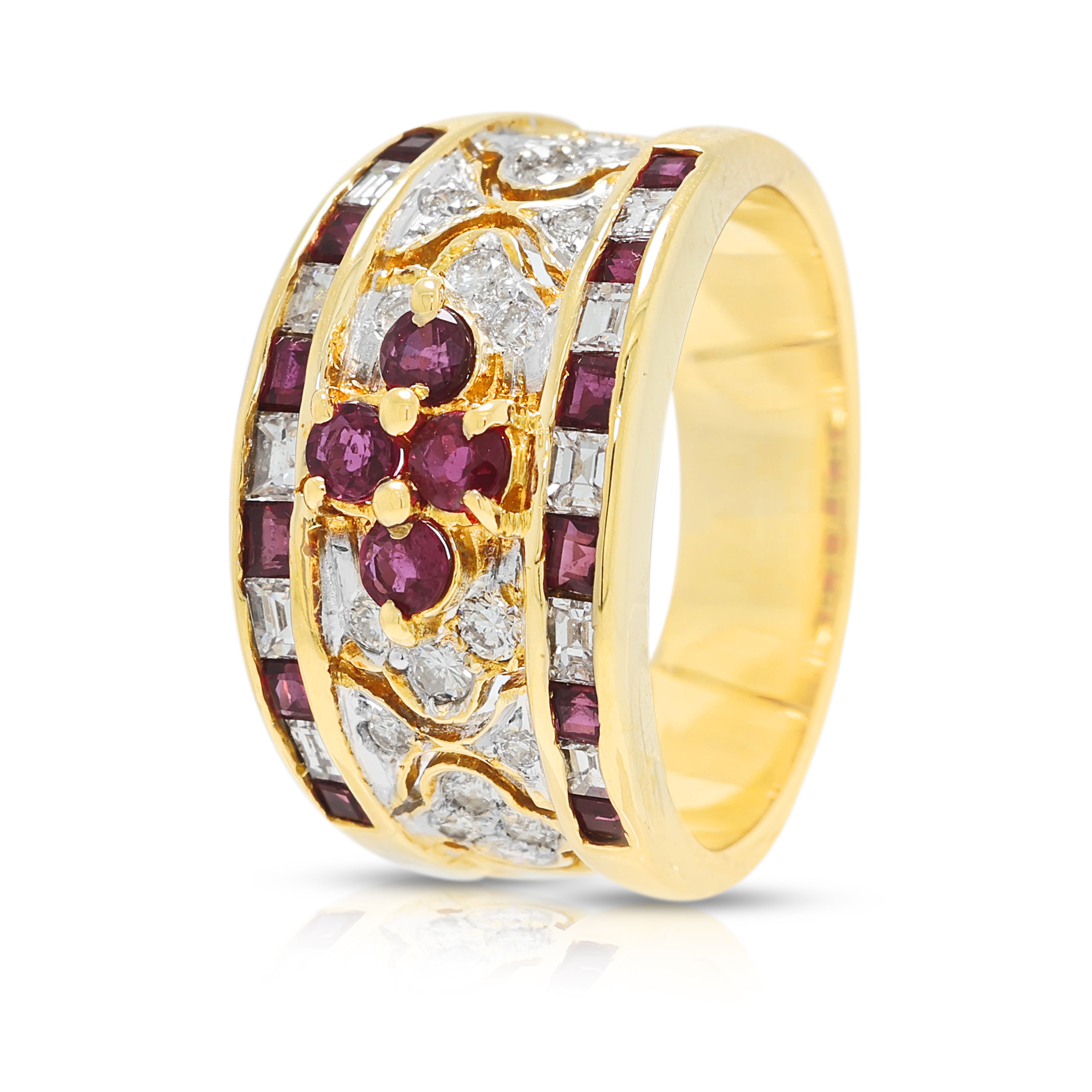 Opulent 0.28ct Ruby and 0.42ct Natural Diamond Wide Band Ring in 18K Two-Tone Gold