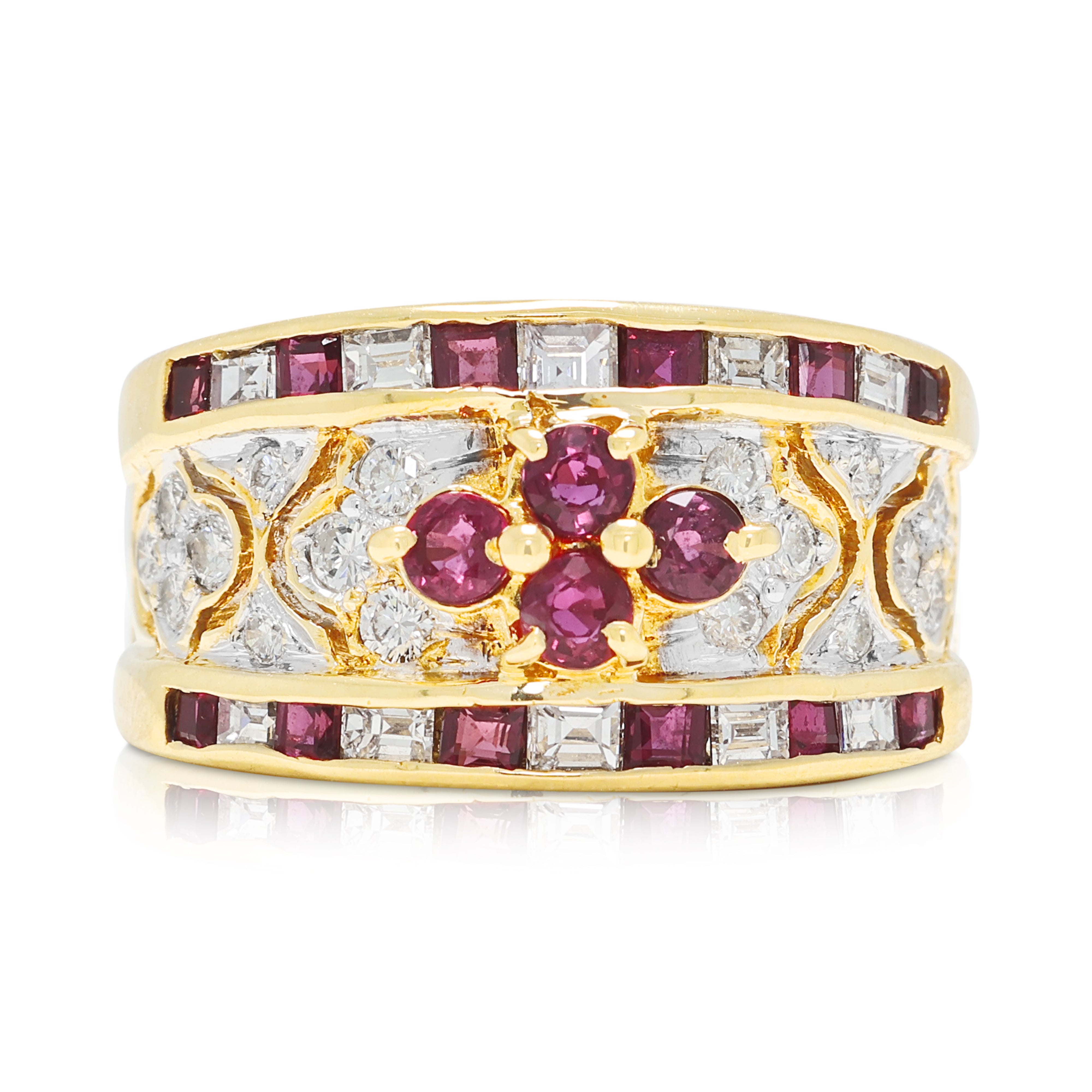 Opulent 0.28ct Ruby and 0.42ct Natural Diamond Wide Band Ring in 18K Two-Tone Gold