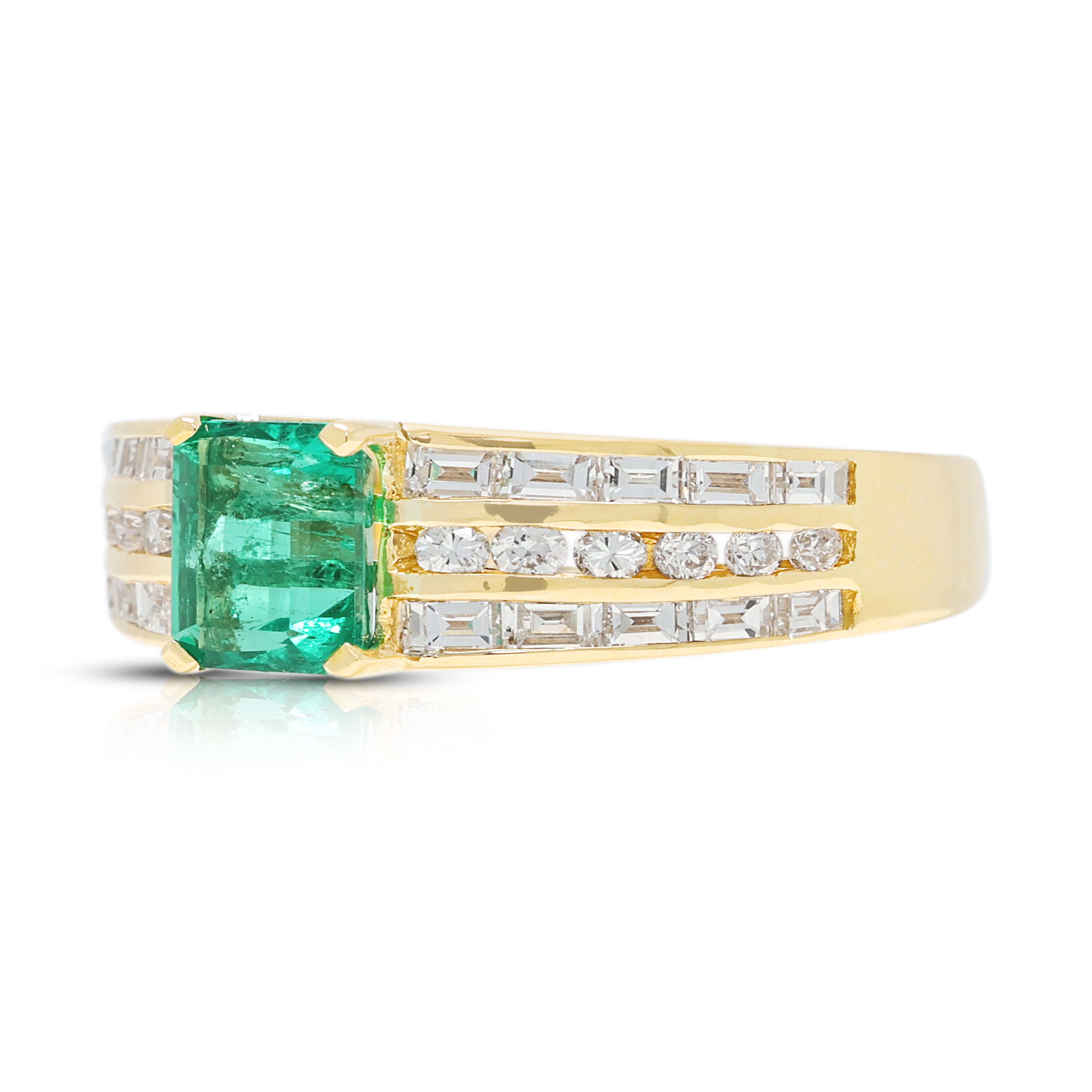 Sophisticated 0.40ct Emerald and 0.16ct Natural Diamond Tiered Band Ring in 18K Yellow Gold