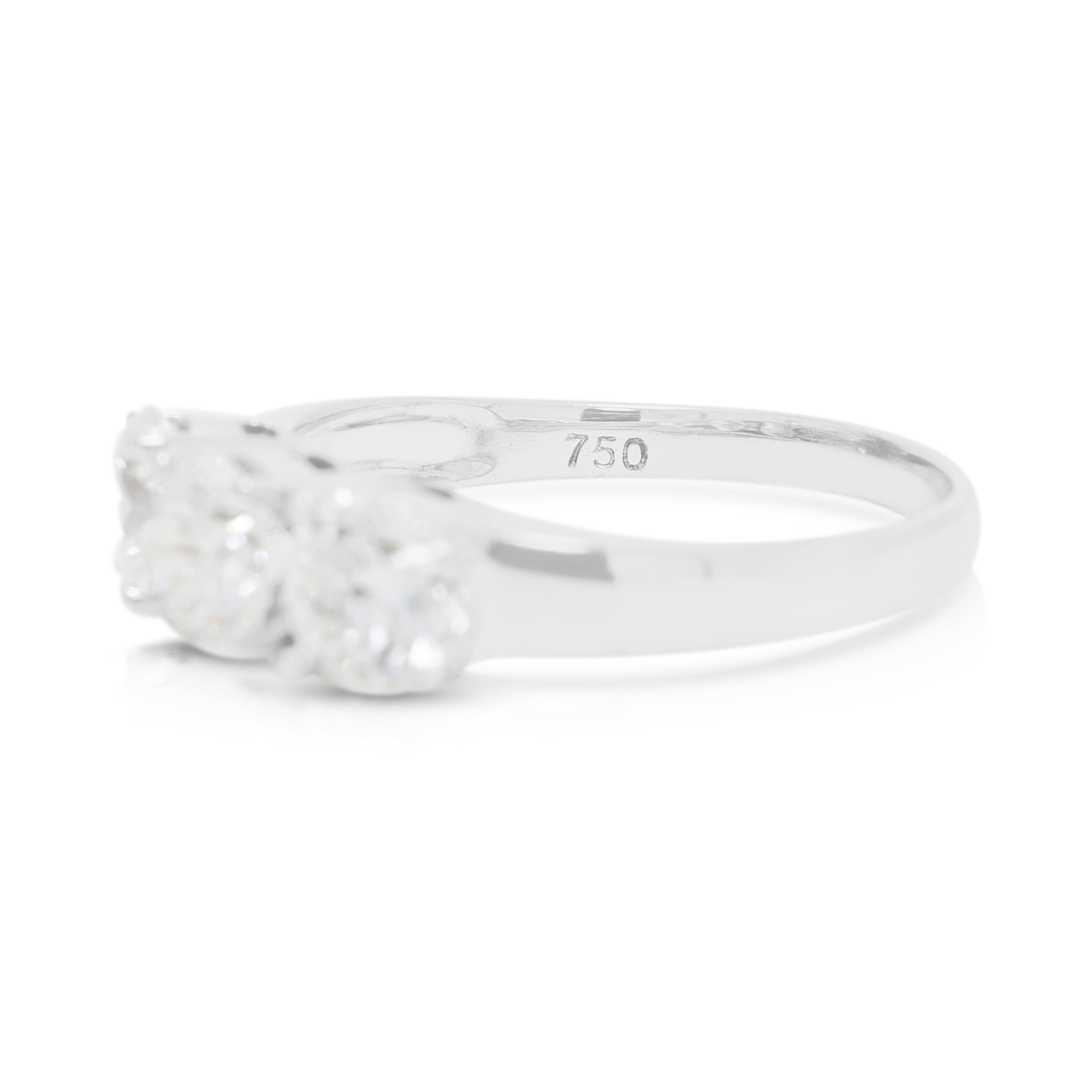 Stunning 1.20ct Natural Diamond Three-Stone Ring in 18K White Gold
