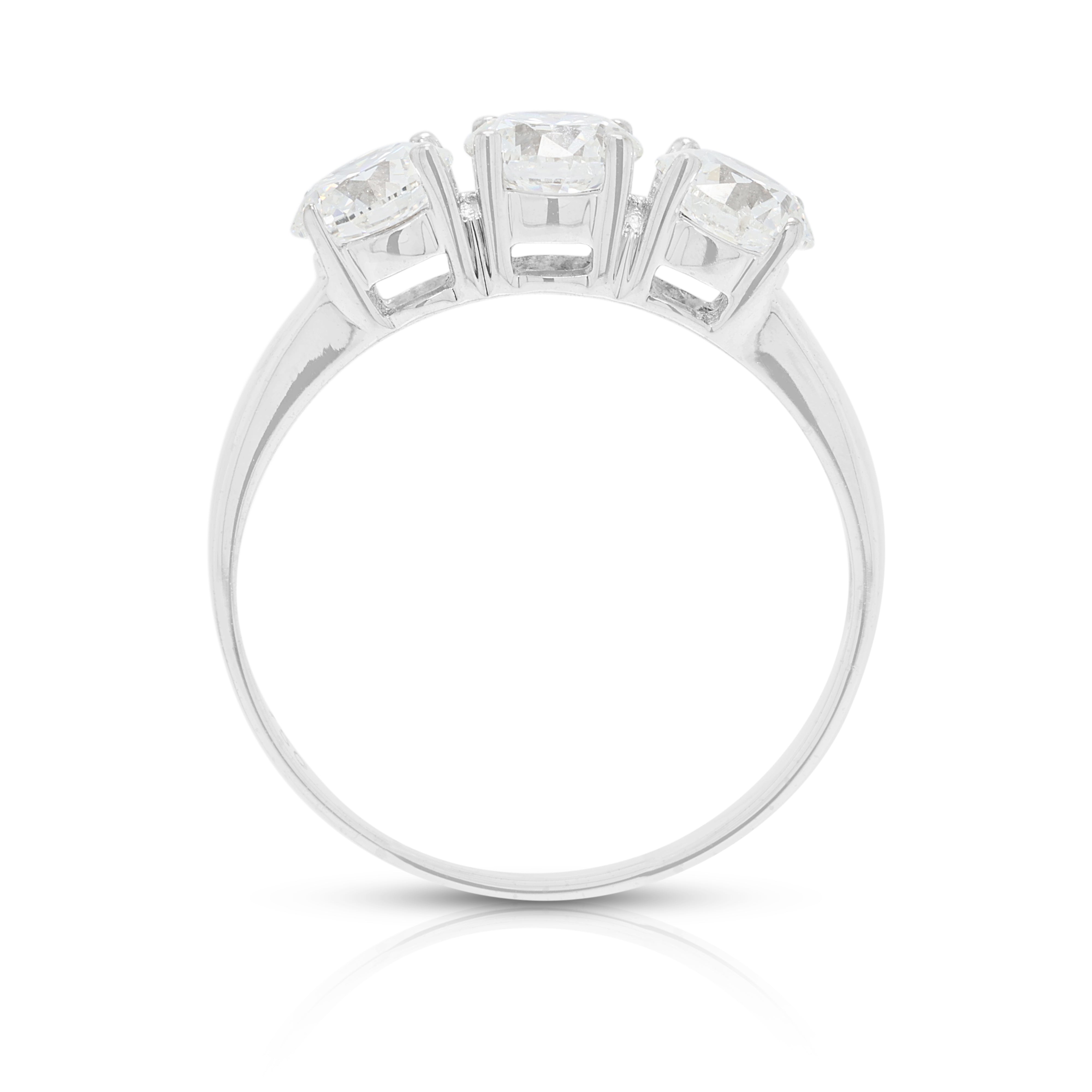 Stunning 1.20ct Natural Diamond Three-Stone Ring in 18K White Gold