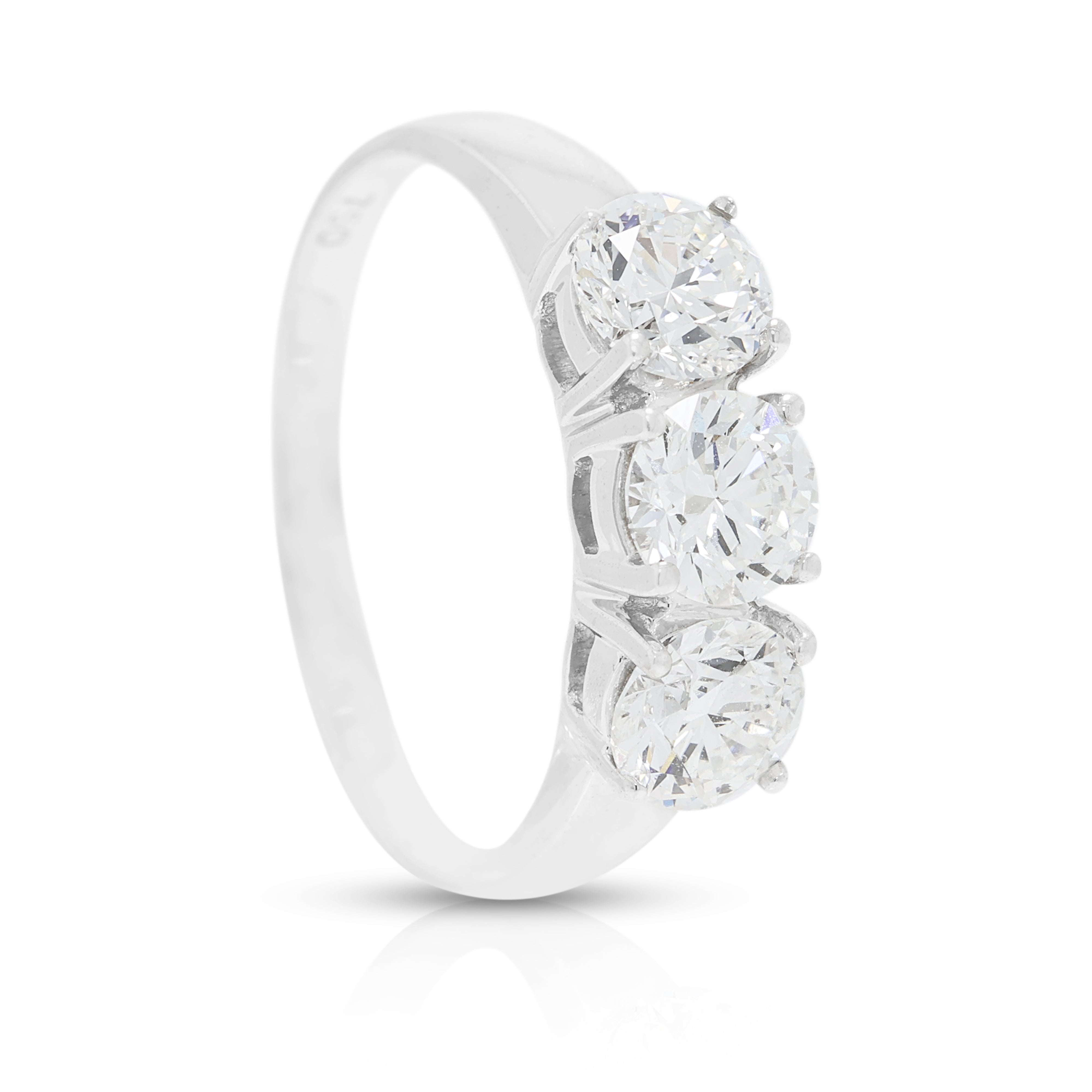 Stunning 1.20ct Natural Diamond Three-Stone Ring in 18K White Gold