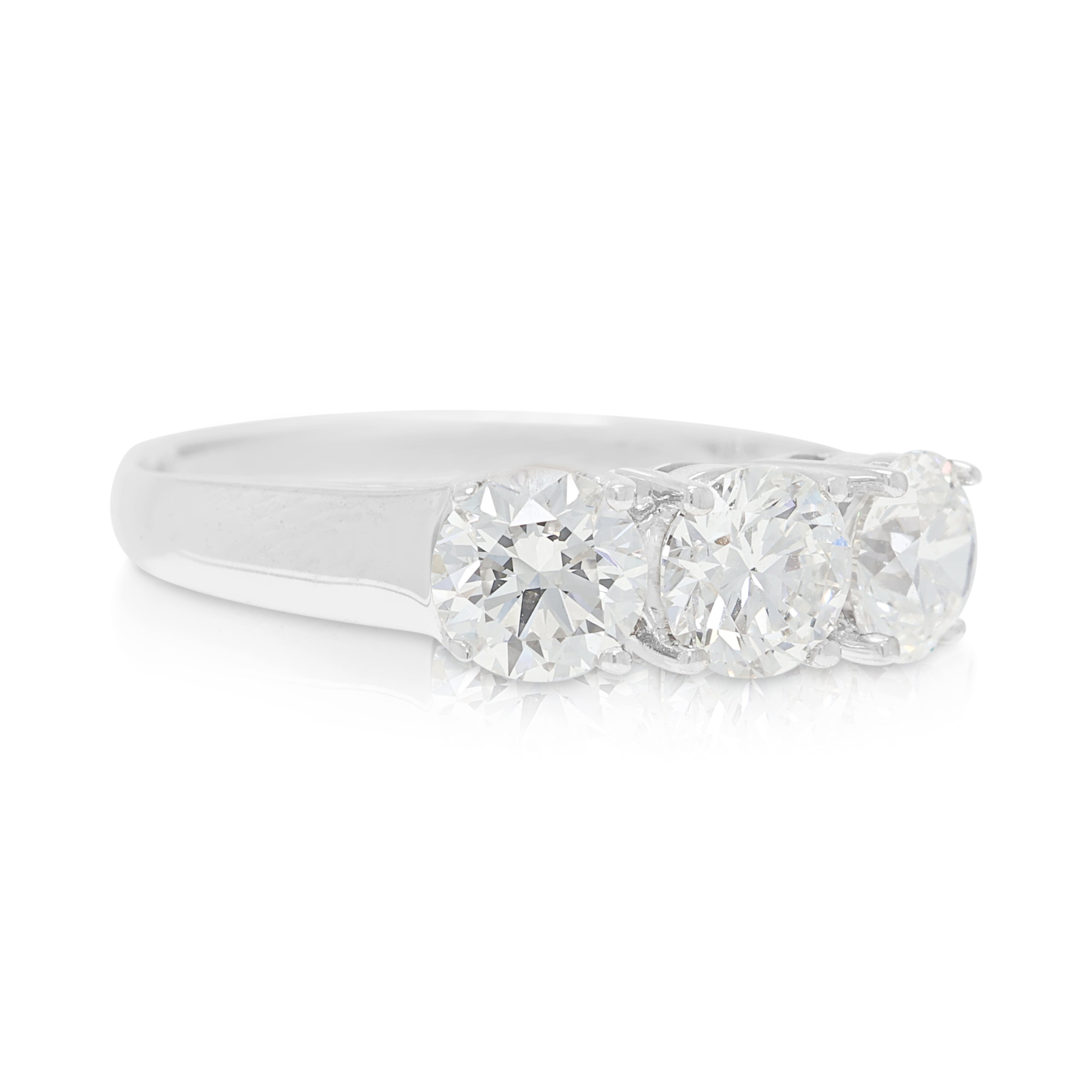 Stunning 1.20ct Natural Diamond Three-Stone Ring in 18K White Gold