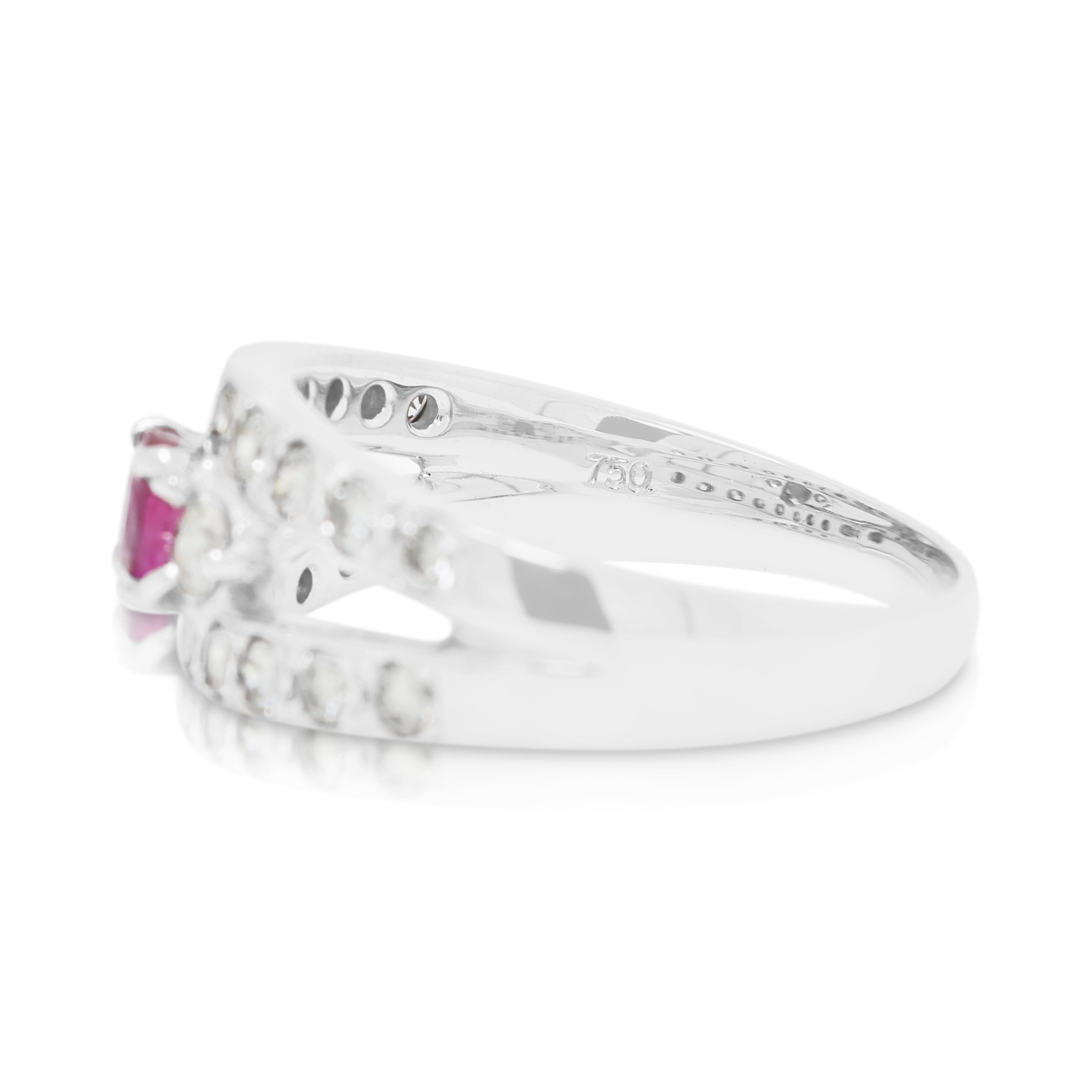 Captivating 0.55ct Ruby and 0.70ct Natural Diamond Split Shank Ring in 18K White Gold