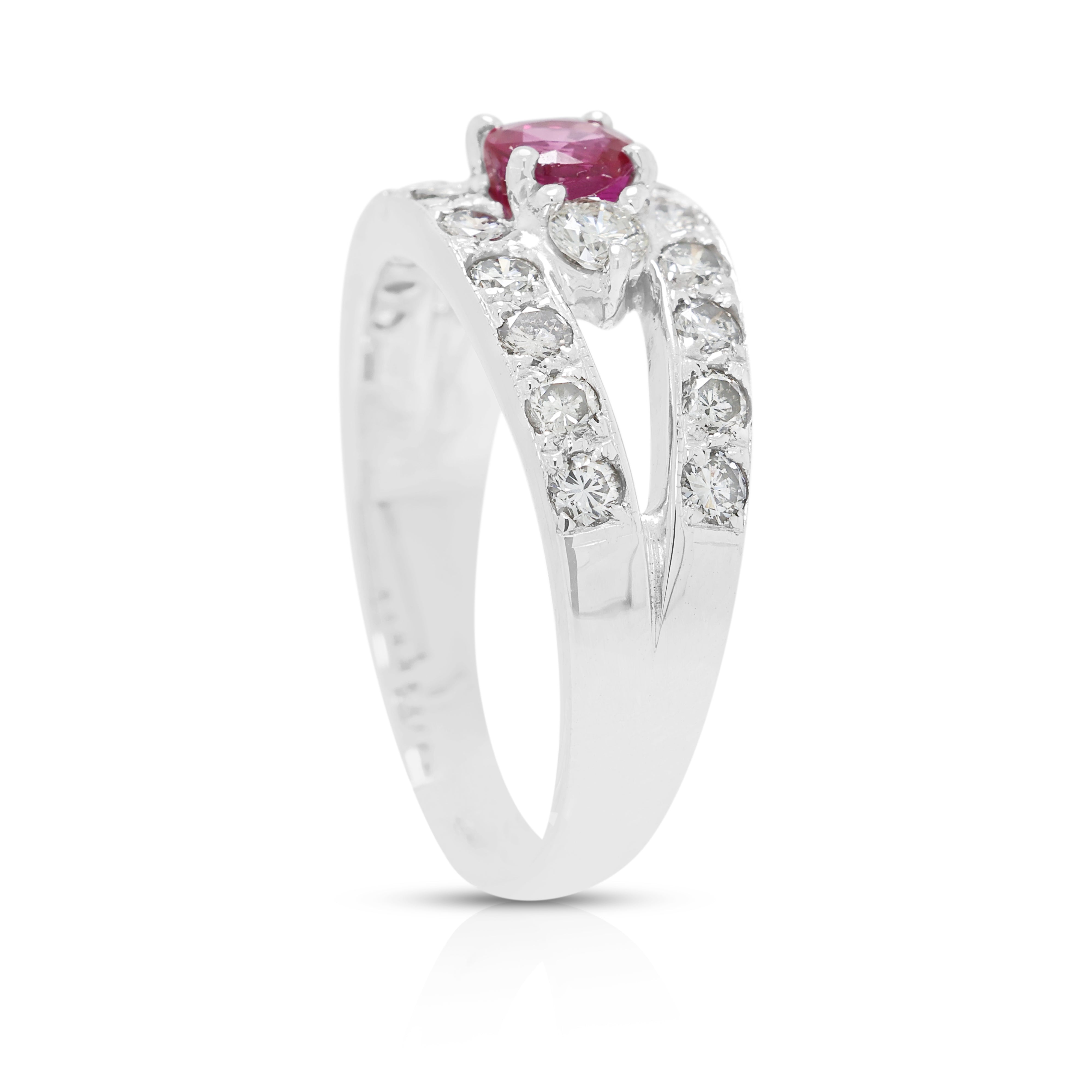 Captivating 0.55ct Ruby and 0.70ct Natural Diamond Split Shank Ring in 18K White Gold