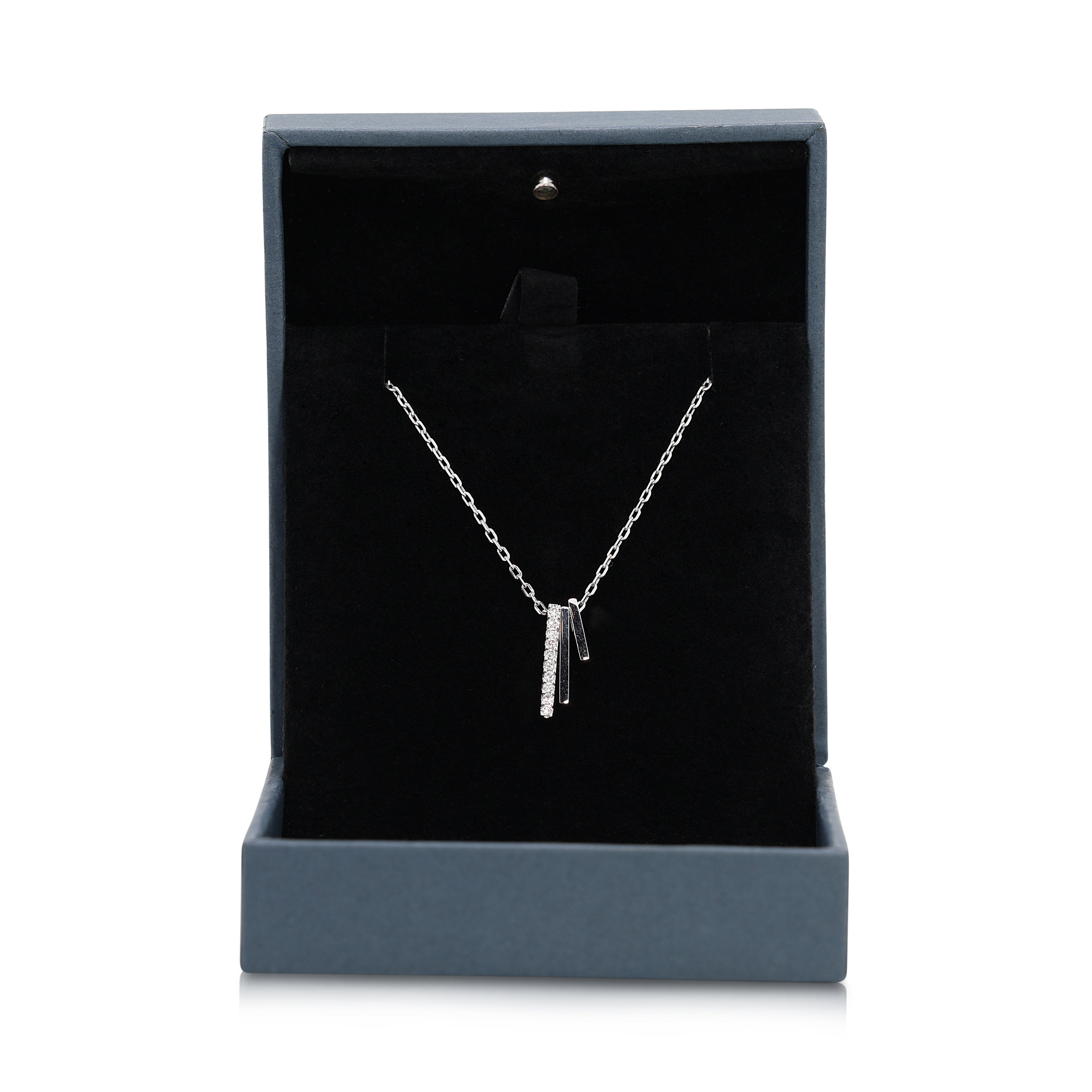 Stylish 0.10 carat Natural Diamond Necklace in 18K White Gold