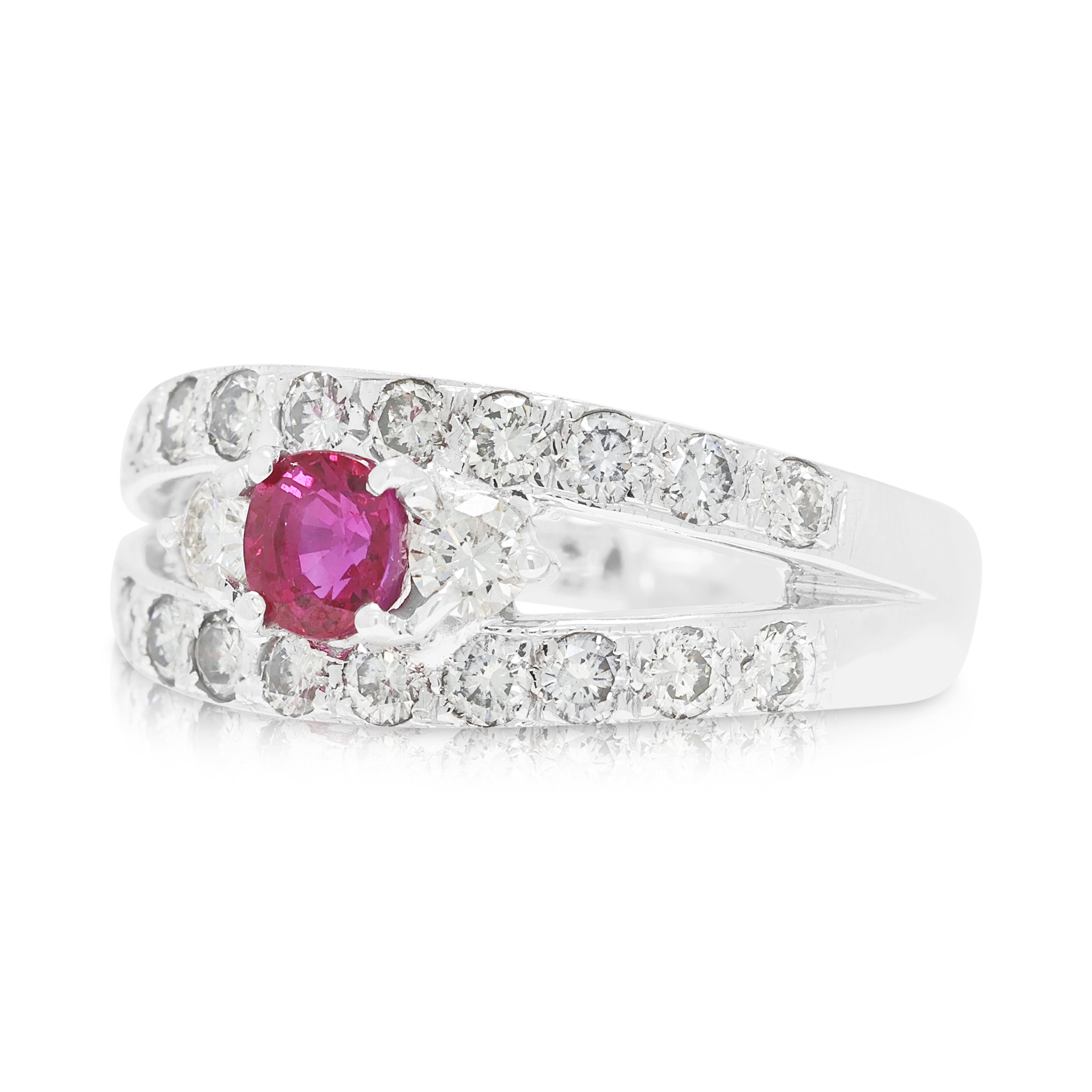 Captivating 0.55ct Ruby and 0.70ct Natural Diamond Split Shank Ring in 18K White Gold
