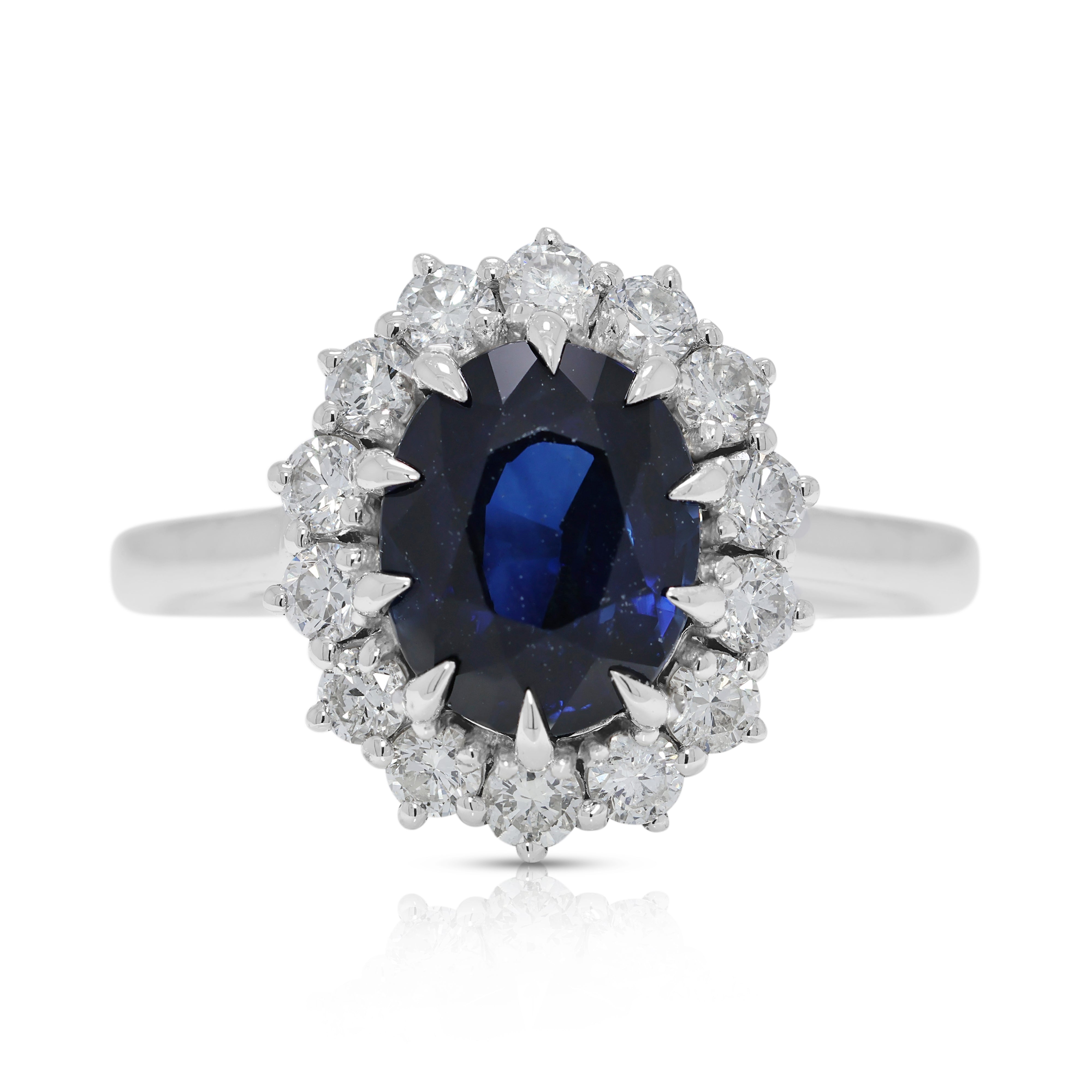 Stunning 2.74ct Unheated Sapphire and Natural Diamonds Ring in 18K White Gold