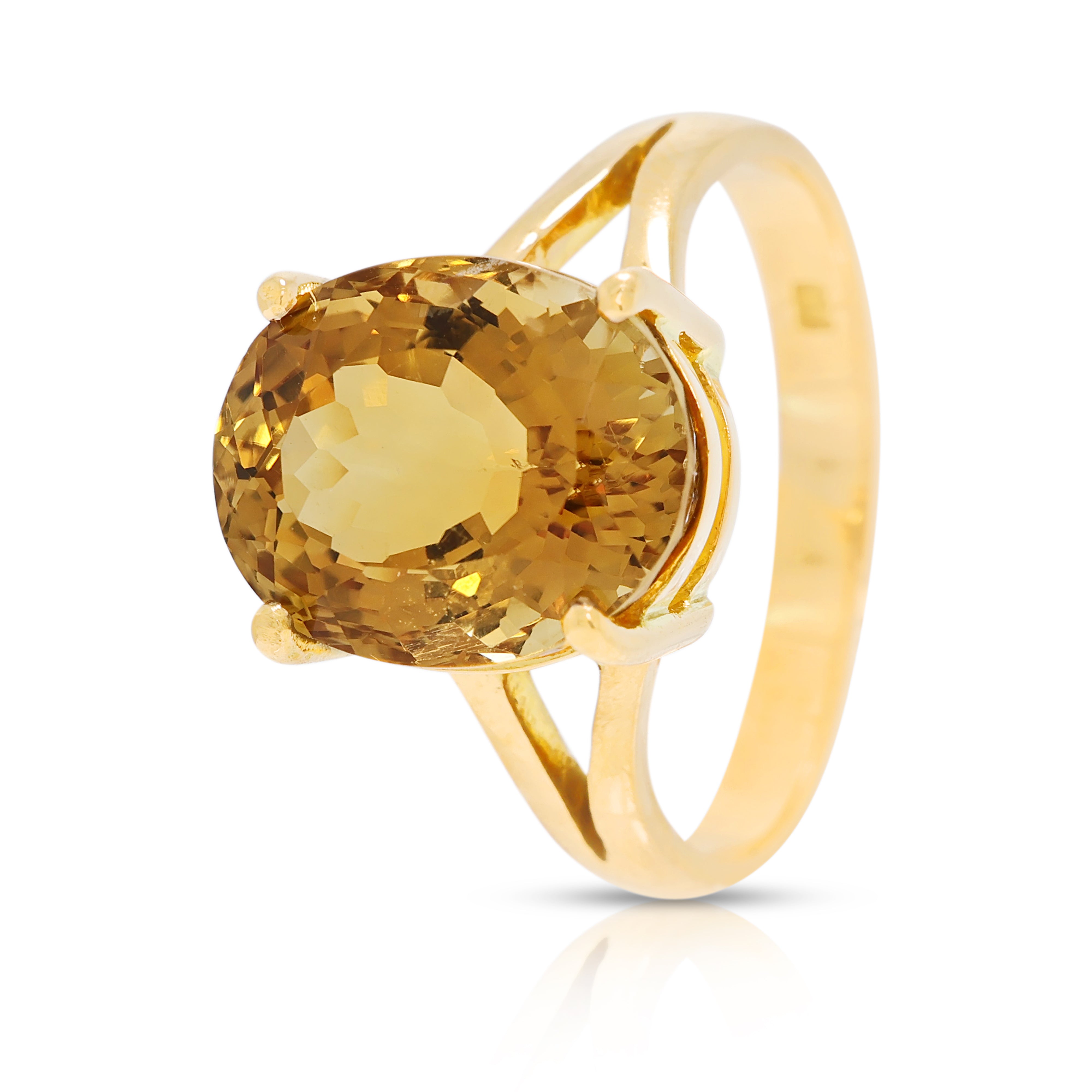 Spectacular 9.13ct Citrine Split Shank Ring in 21K Yellow Gold