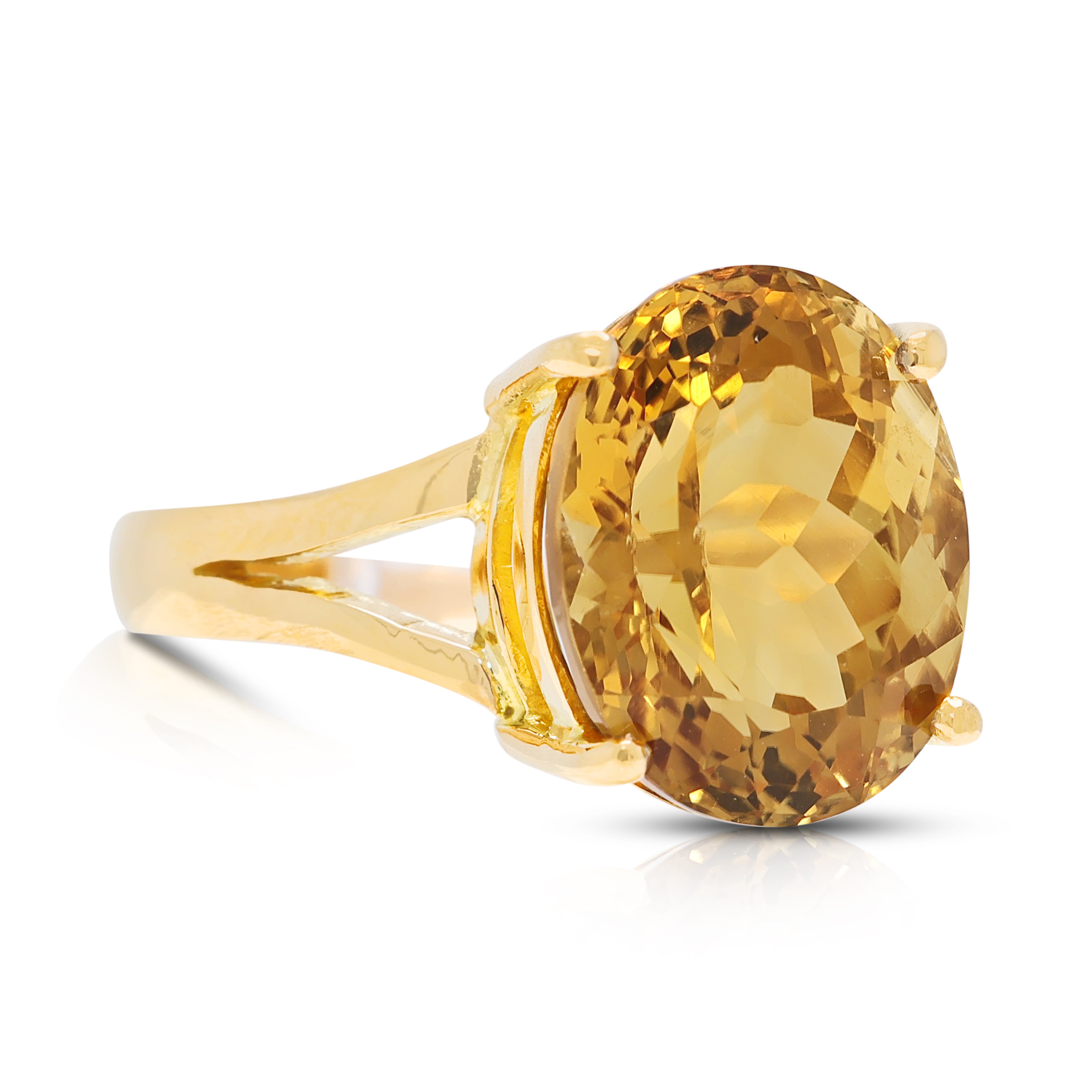 Spectacular 9.13ct Citrine Split Shank Ring in 21K Yellow Gold