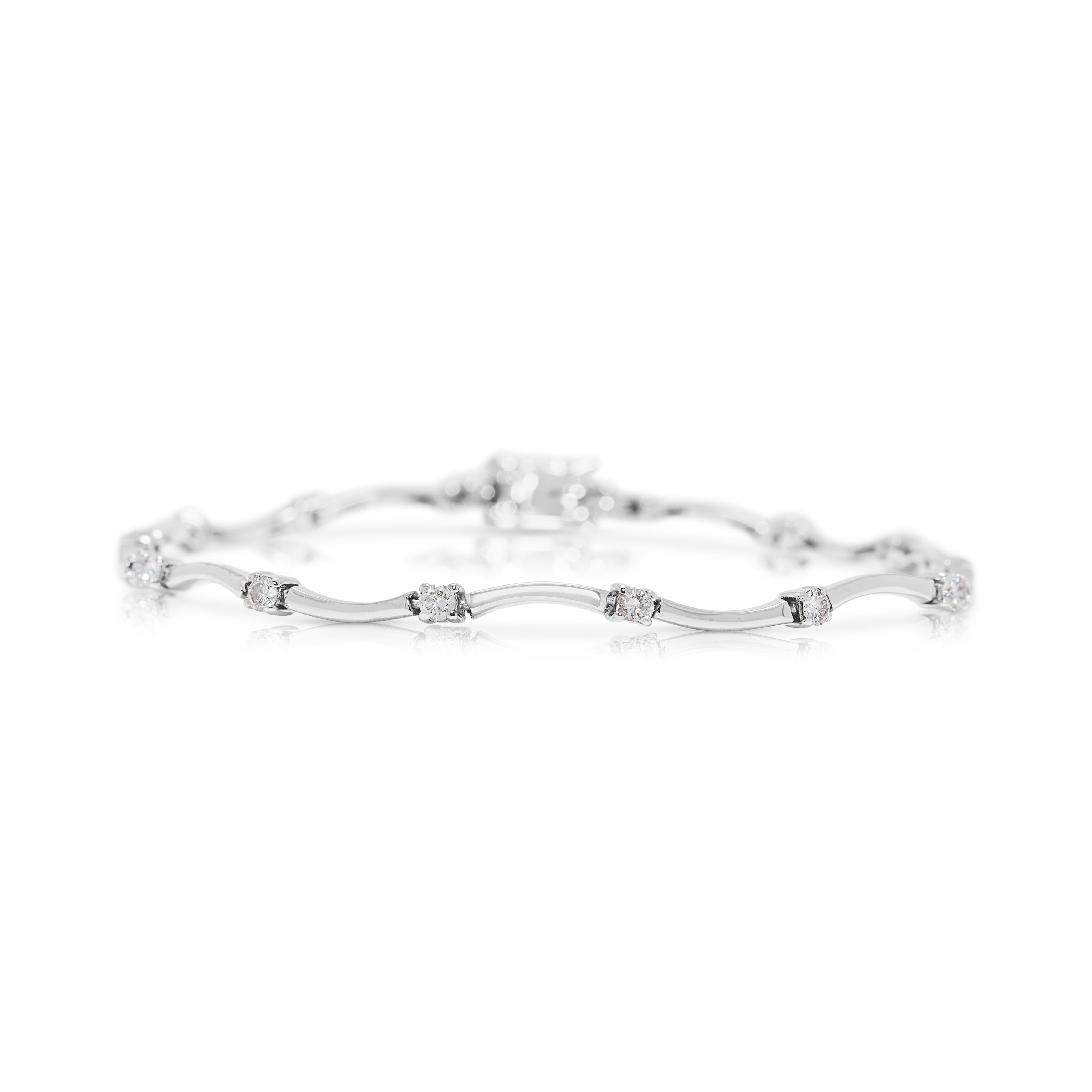 Elegant 0.56ct Natural Diamond Wave Bracelet in 18K White Gold