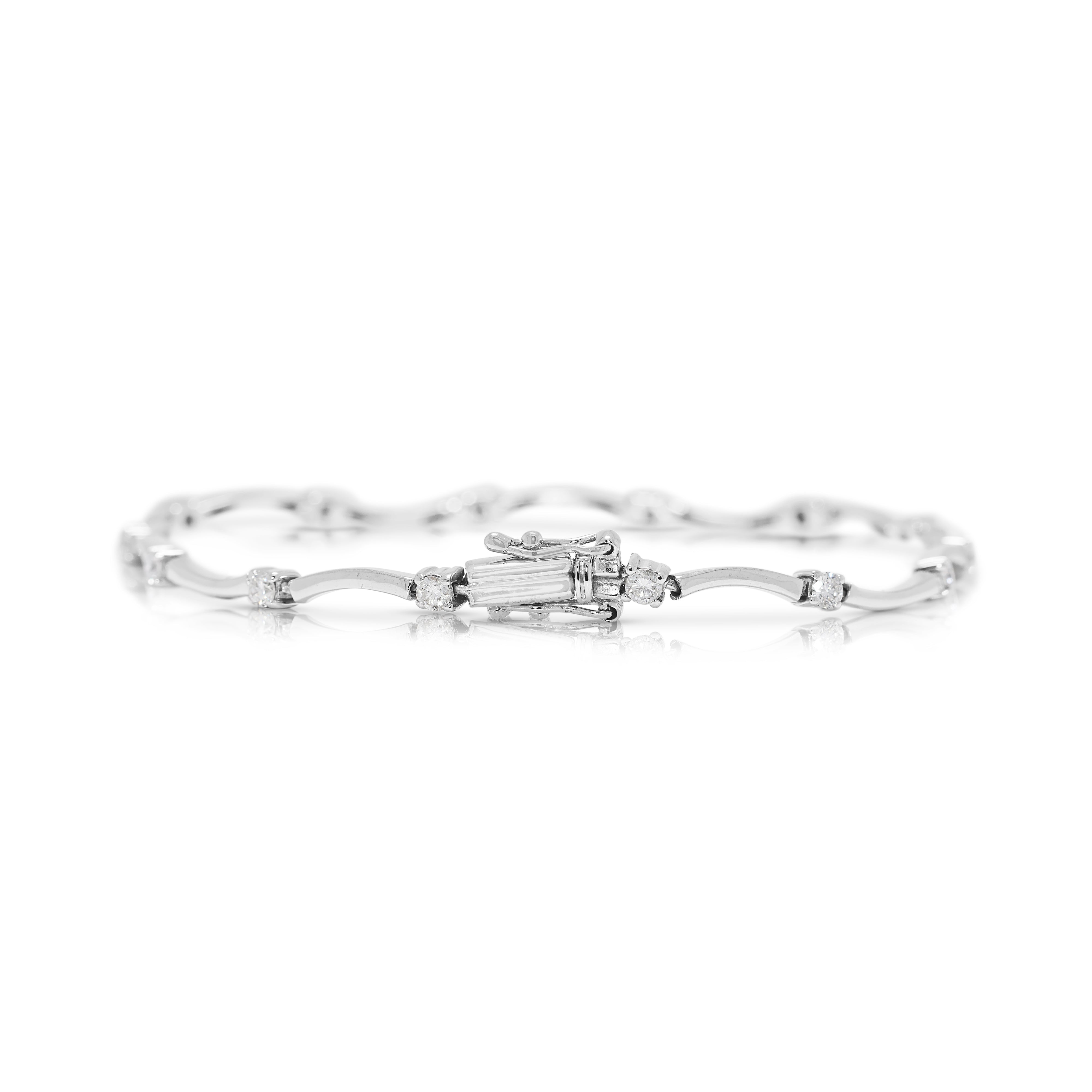 Elegant 0.56ct Natural Diamond Wave Bracelet in 18K White Gold