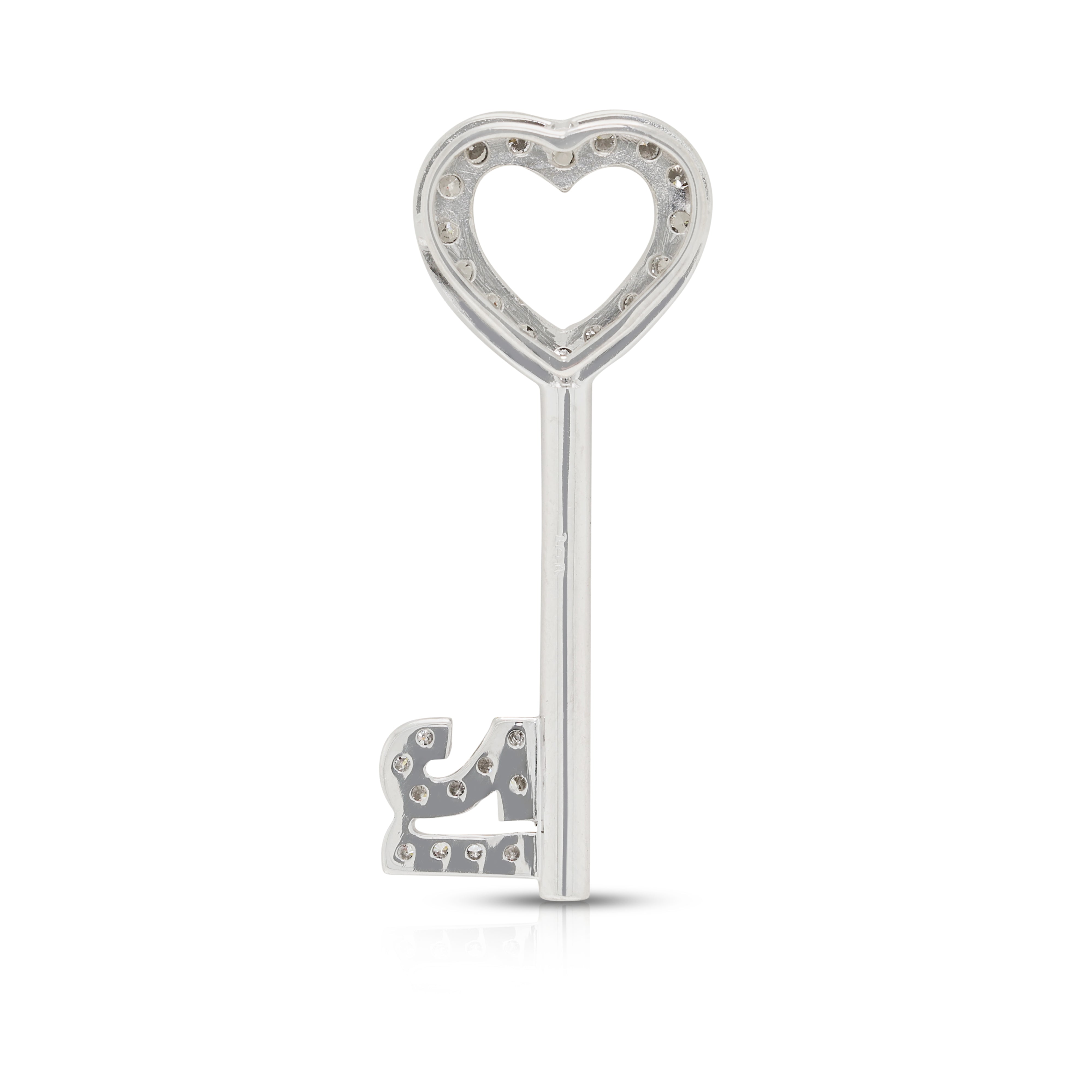 Romantic 0.68ct Natural Diamond Heart Key Pendant in 18K White Gold