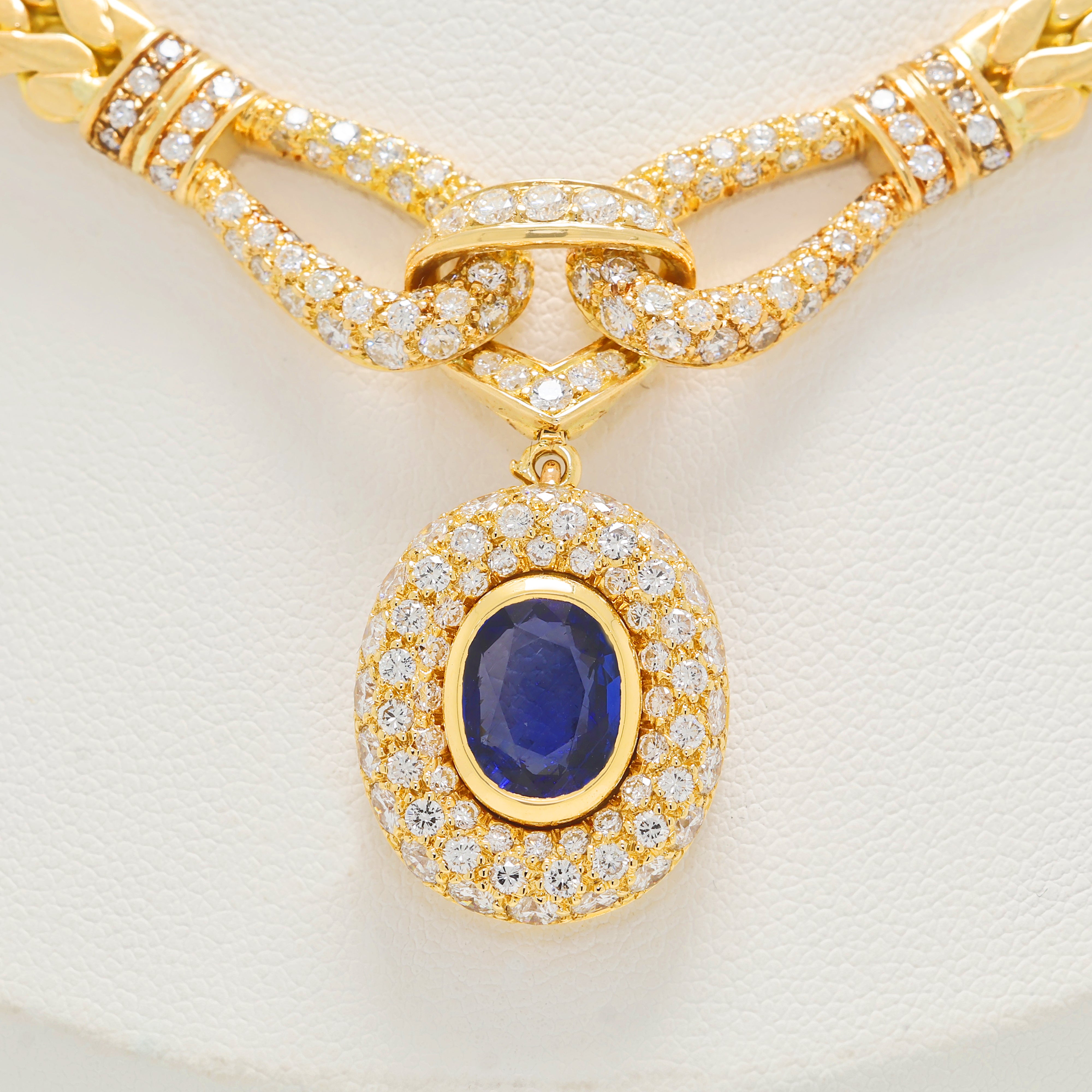 Magnificent 1.80ct Sapphire and 1.96ct Natural Diamond Detachable Pendant Cartier Necklace in 18K Yellow Gold