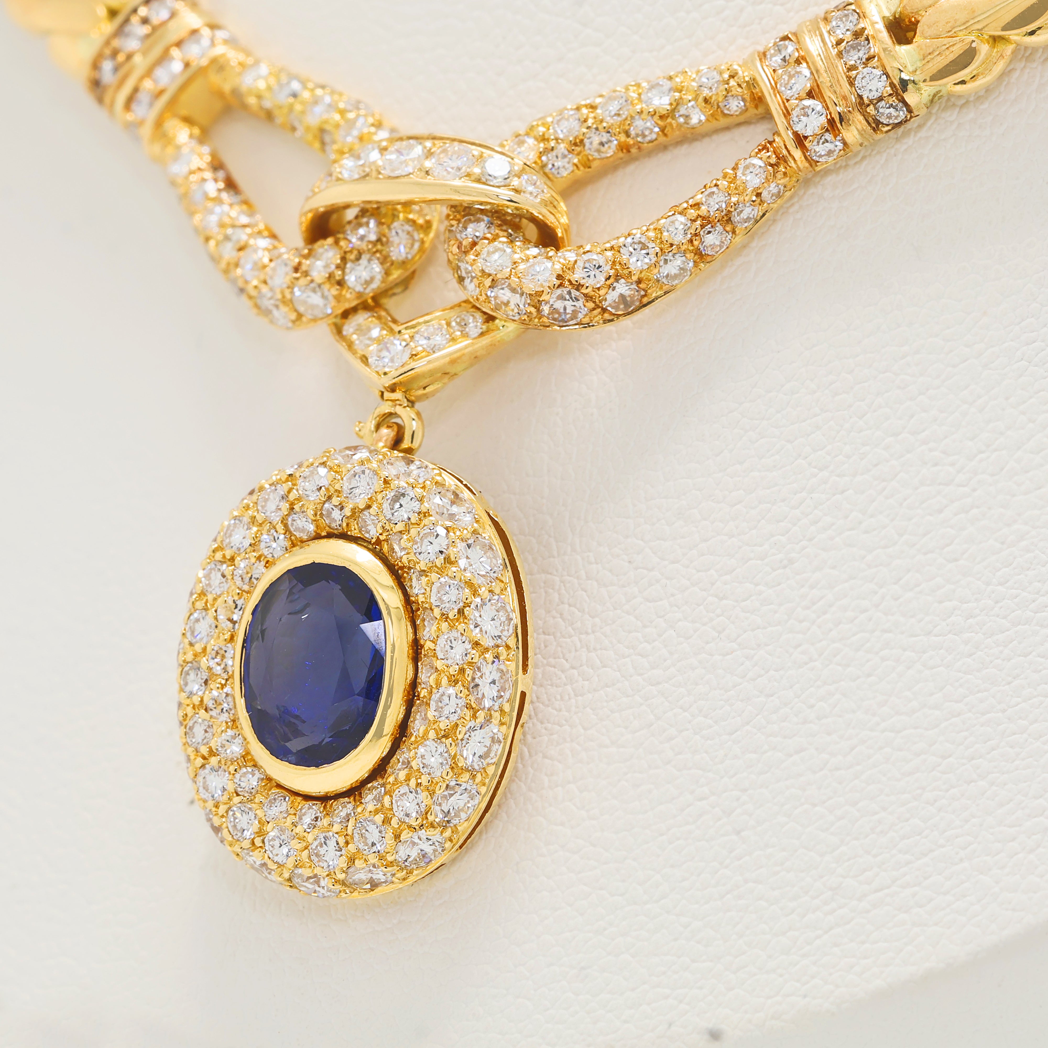 Magnificent 1.80ct Sapphire and 1.96ct Natural Diamond Detachable Pendant Cartier Necklace in 18K Yellow Gold