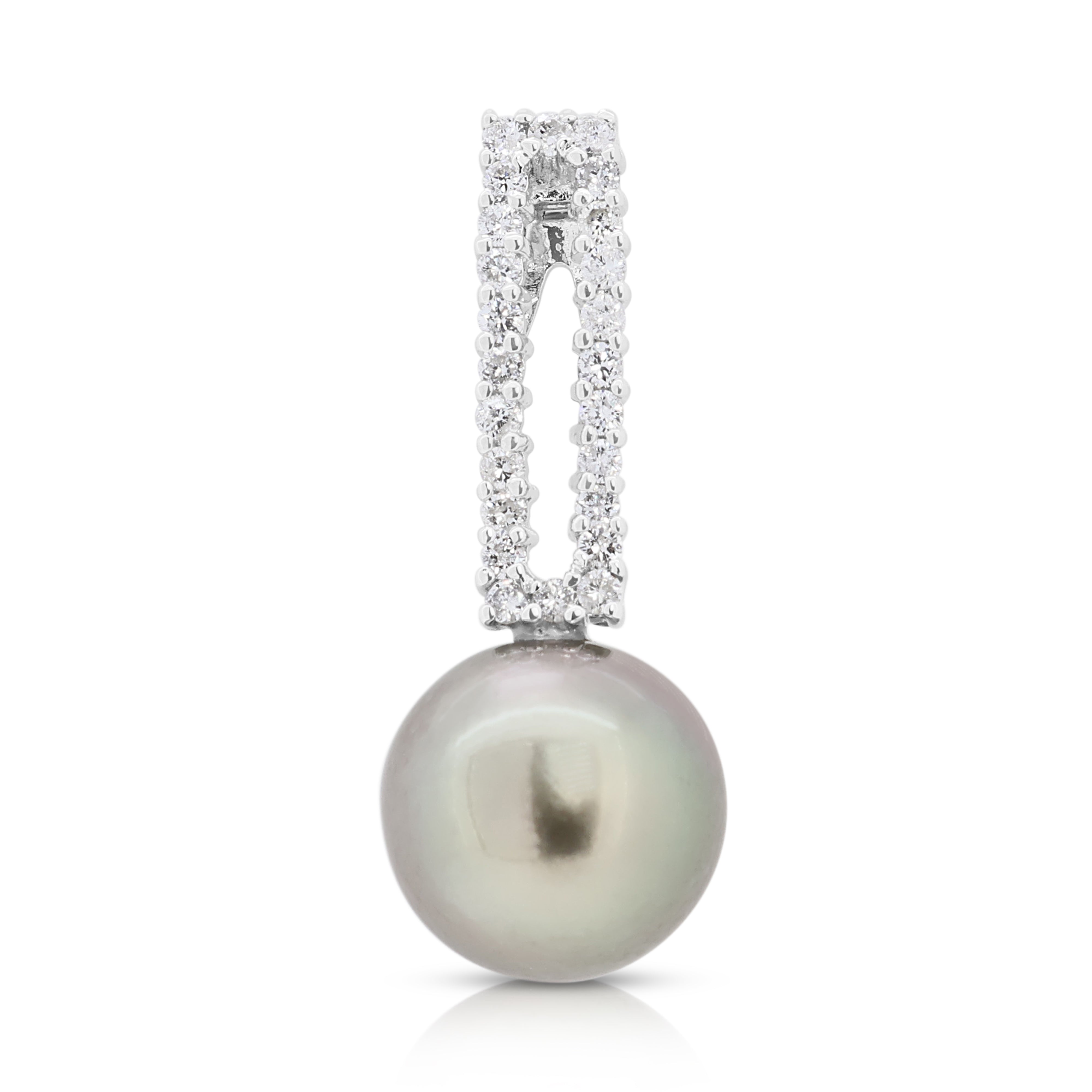 Exquisite 18K White Gold Pendant with South Sea Pearl and 0.36ct Natural Diamonds