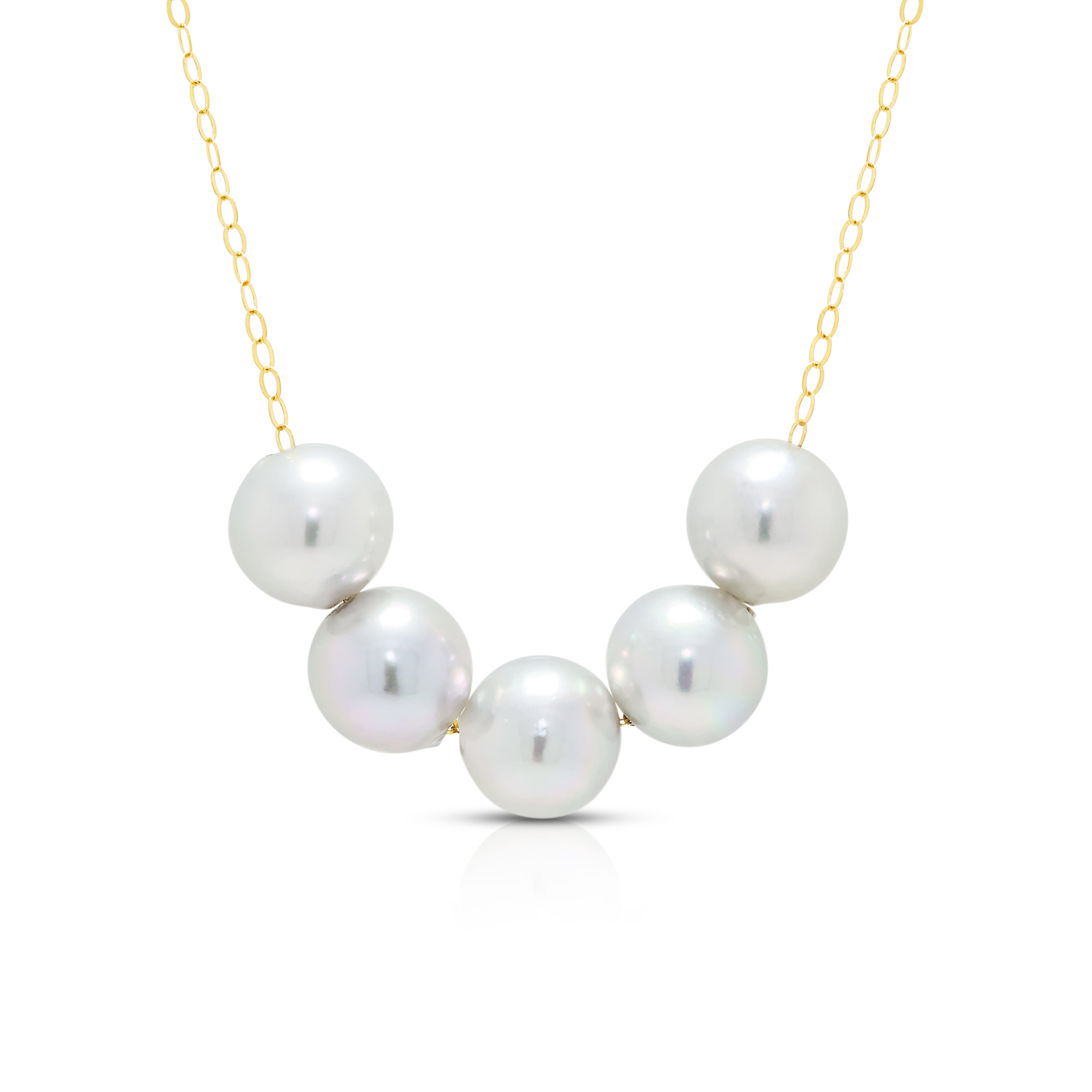 Lustrous 7-7.5mm Silver Grey Akoya Pearl Station Necklace in 18K Yellow Gold