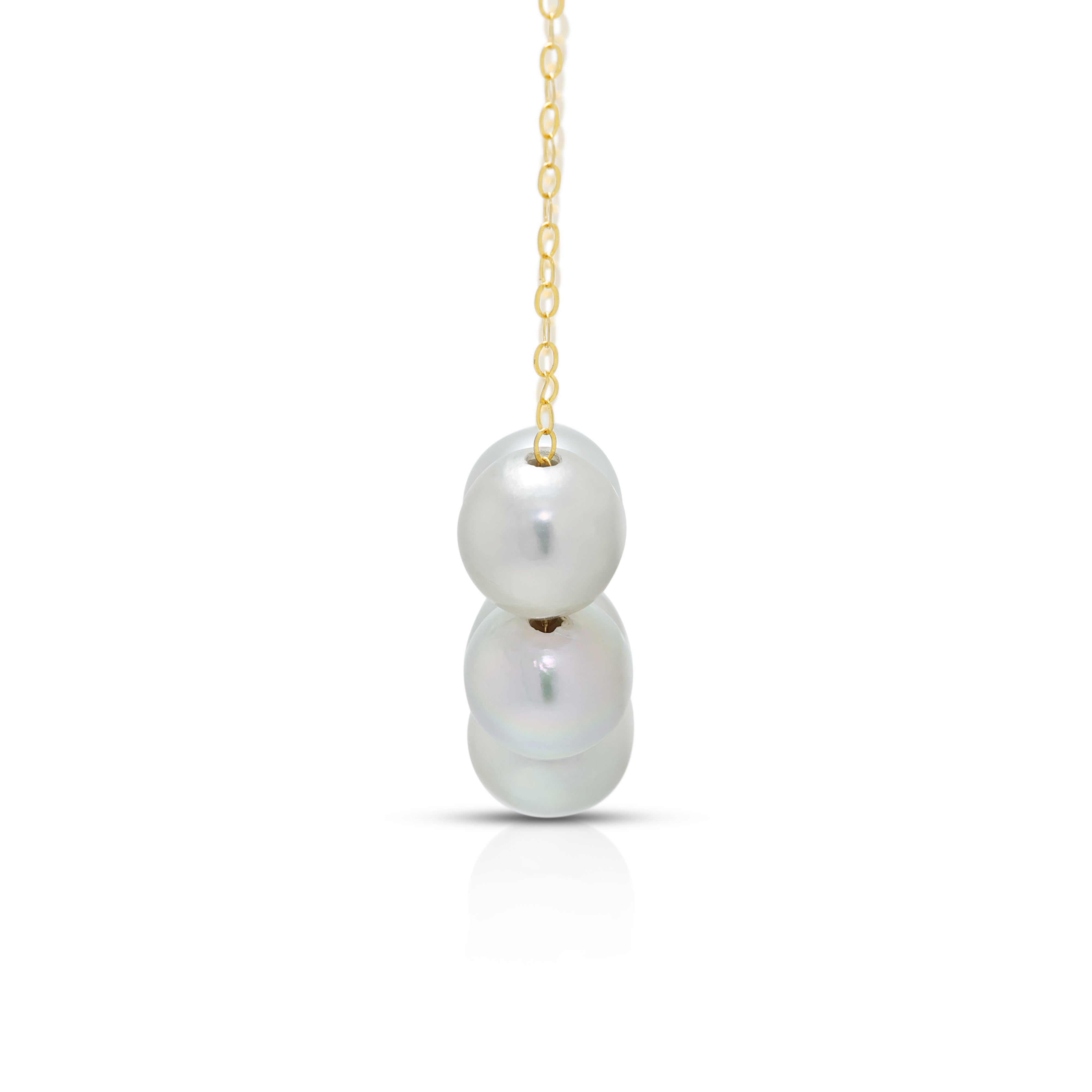 Lustrous 7-7.5mm Silver Grey Akoya Pearl Station Necklace in 18K Yellow Gold