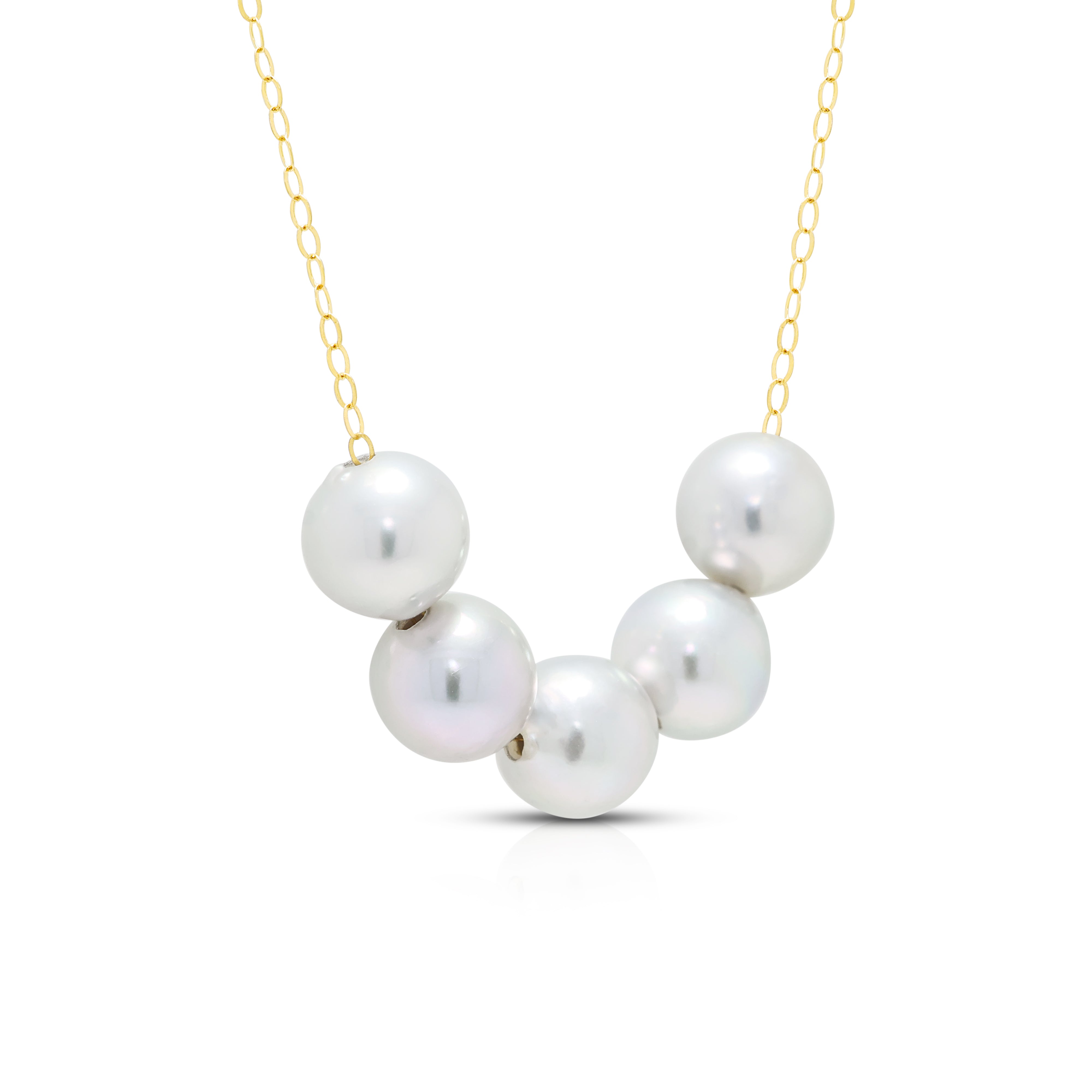 Lustrous 7-7.5mm Silver Grey Akoya Pearl Station Necklace in 18K Yellow Gold
