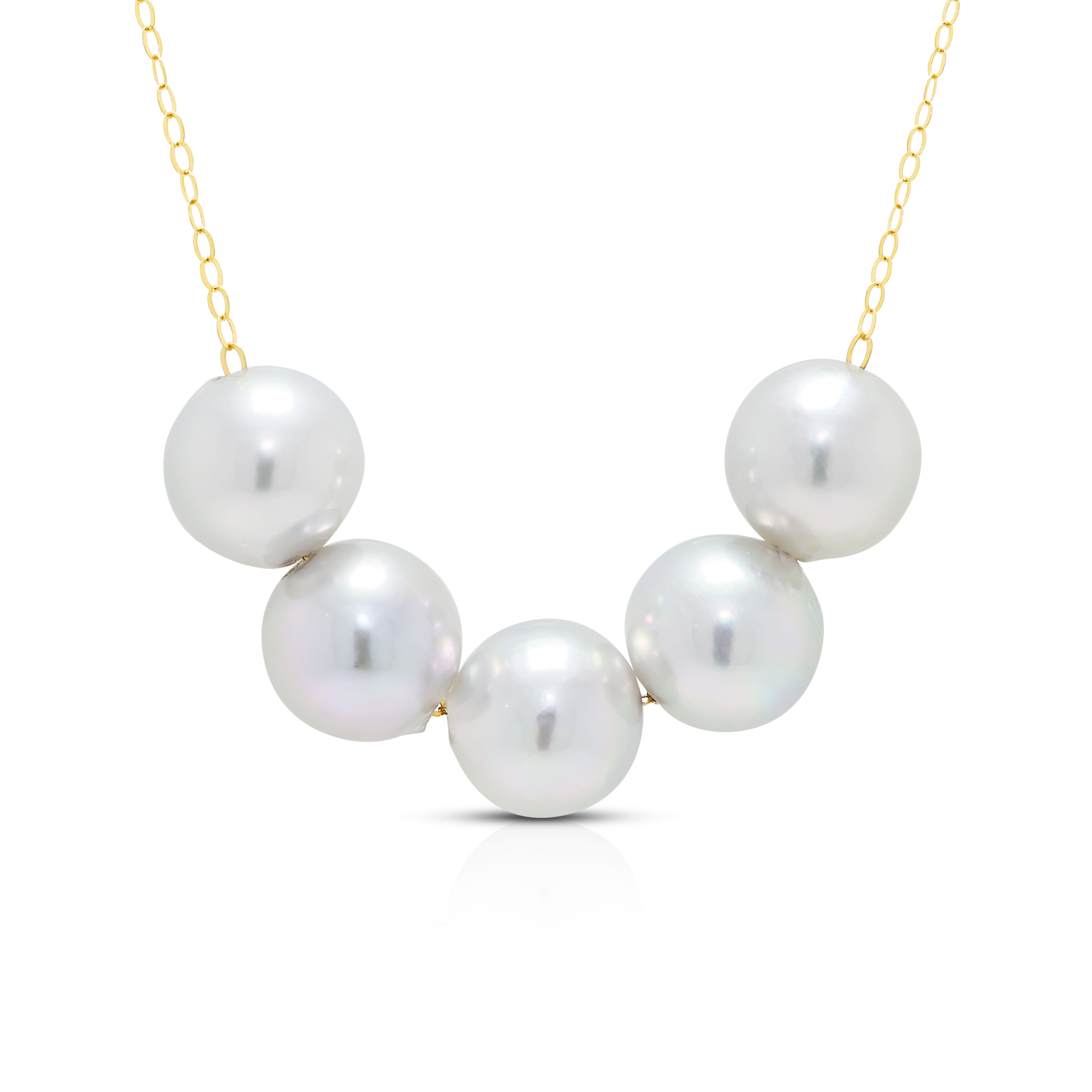 Lustrous 7-7.5mm Silver Grey Akoya Pearl Station Necklace in 18K Yellow Gold