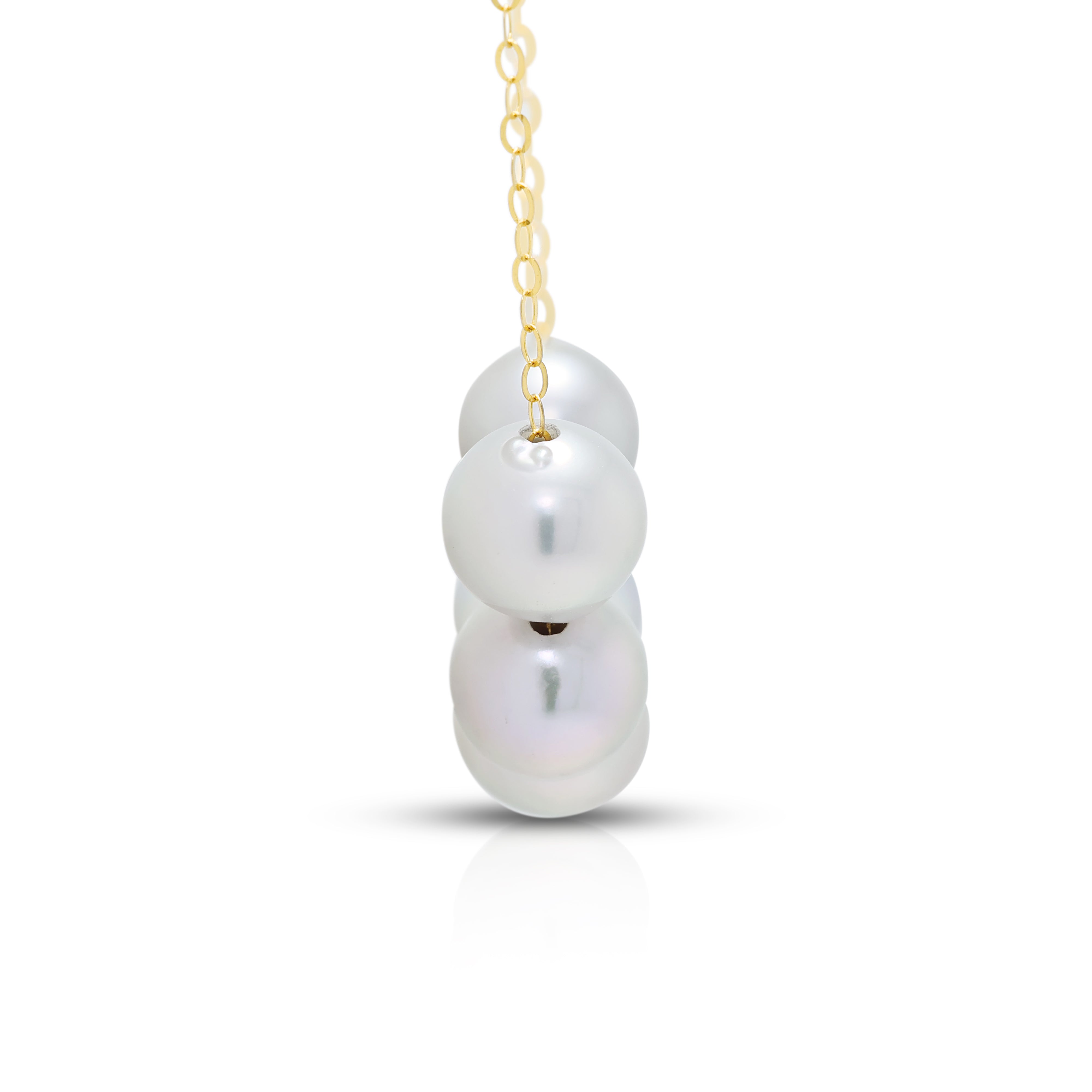 Lustrous 7-7.5mm Silver Grey Akoya Pearl Station Necklace in 18K Yellow Gold