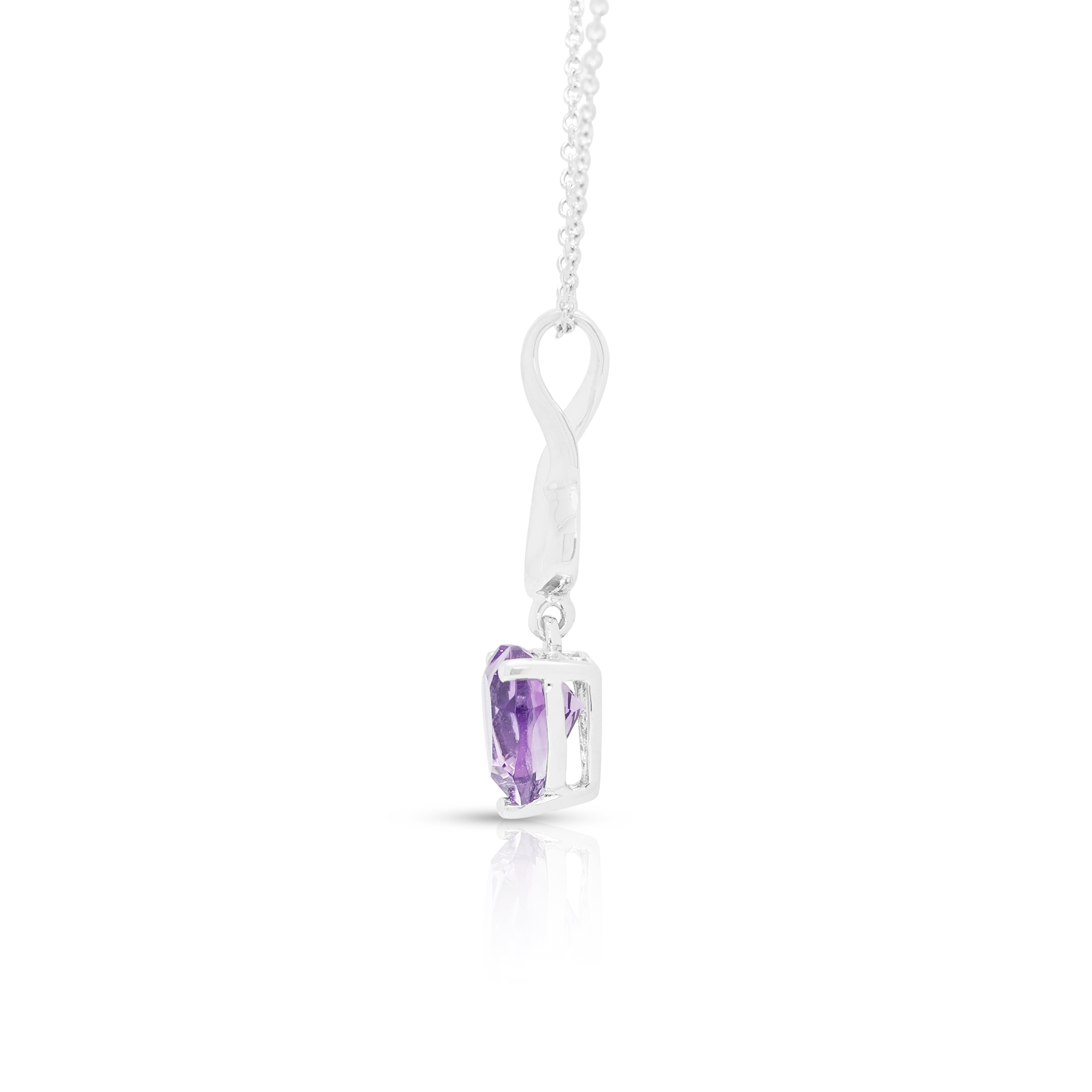 Whimsical 0.50ct Amethyst Heart Pendant Necklace in 10K White Gold