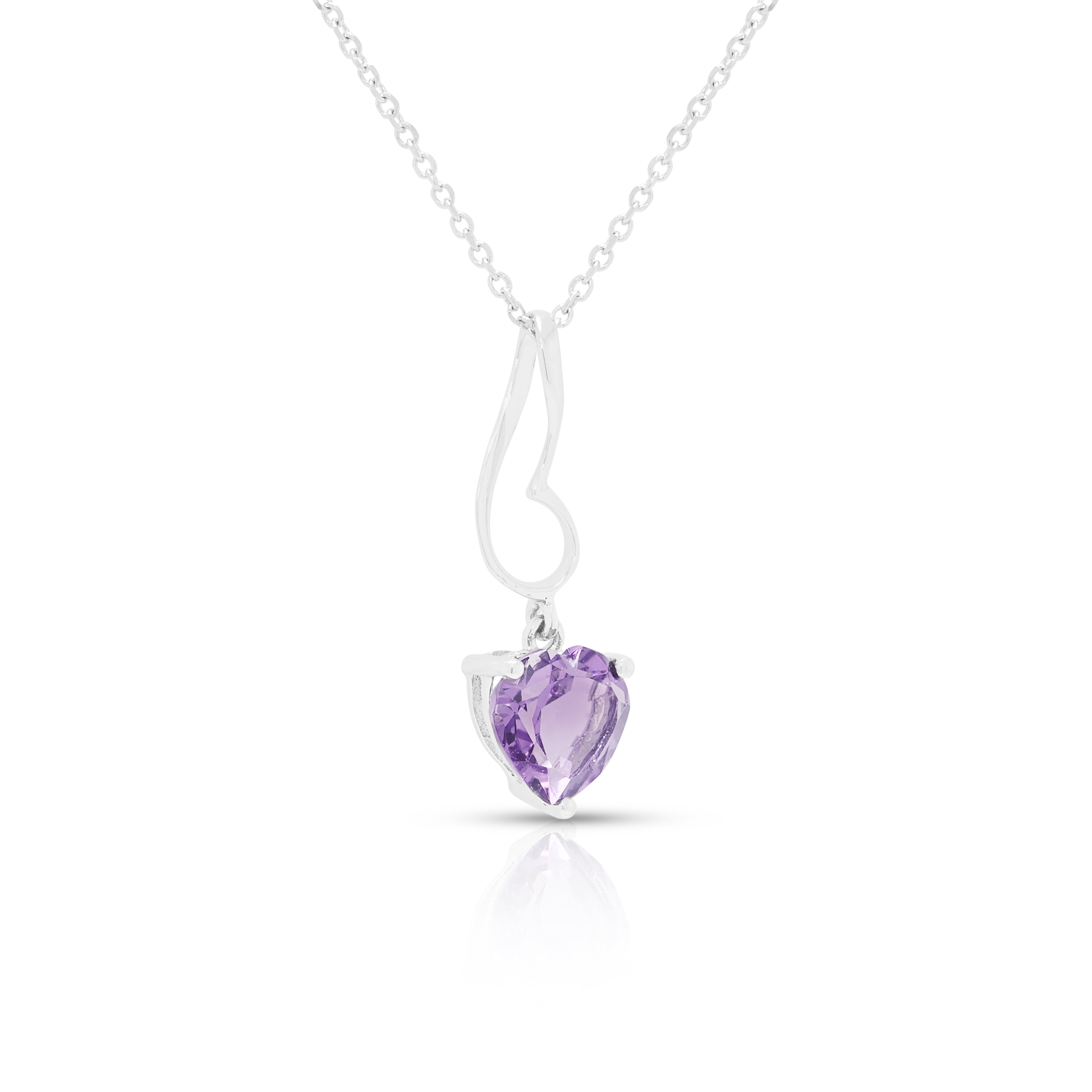 Whimsical 0.50ct Amethyst Heart Pendant Necklace in 10K White Gold