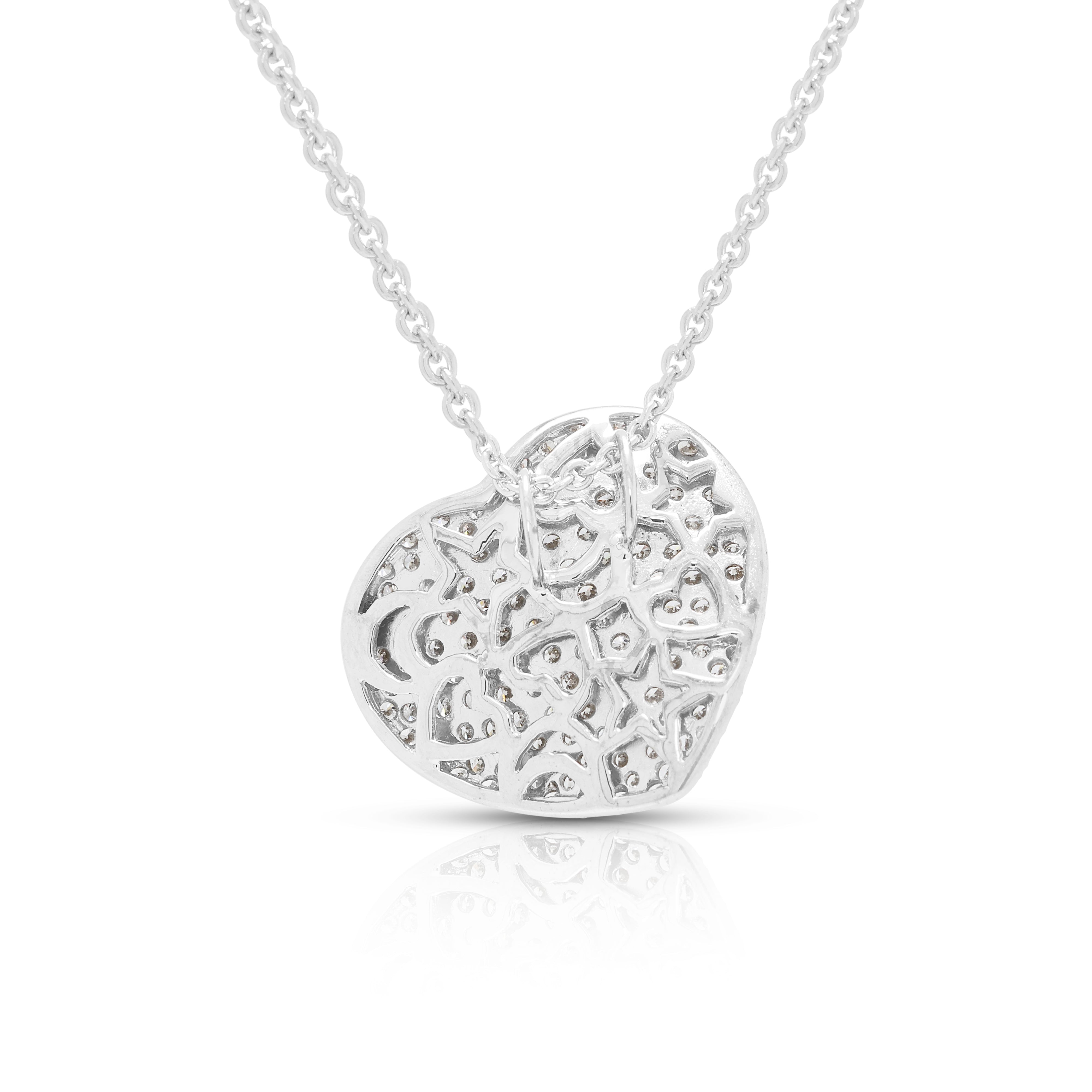 Romantic 0.50ct Natural Diamond Pavé Heart Pendant Necklace in 18K White Gold