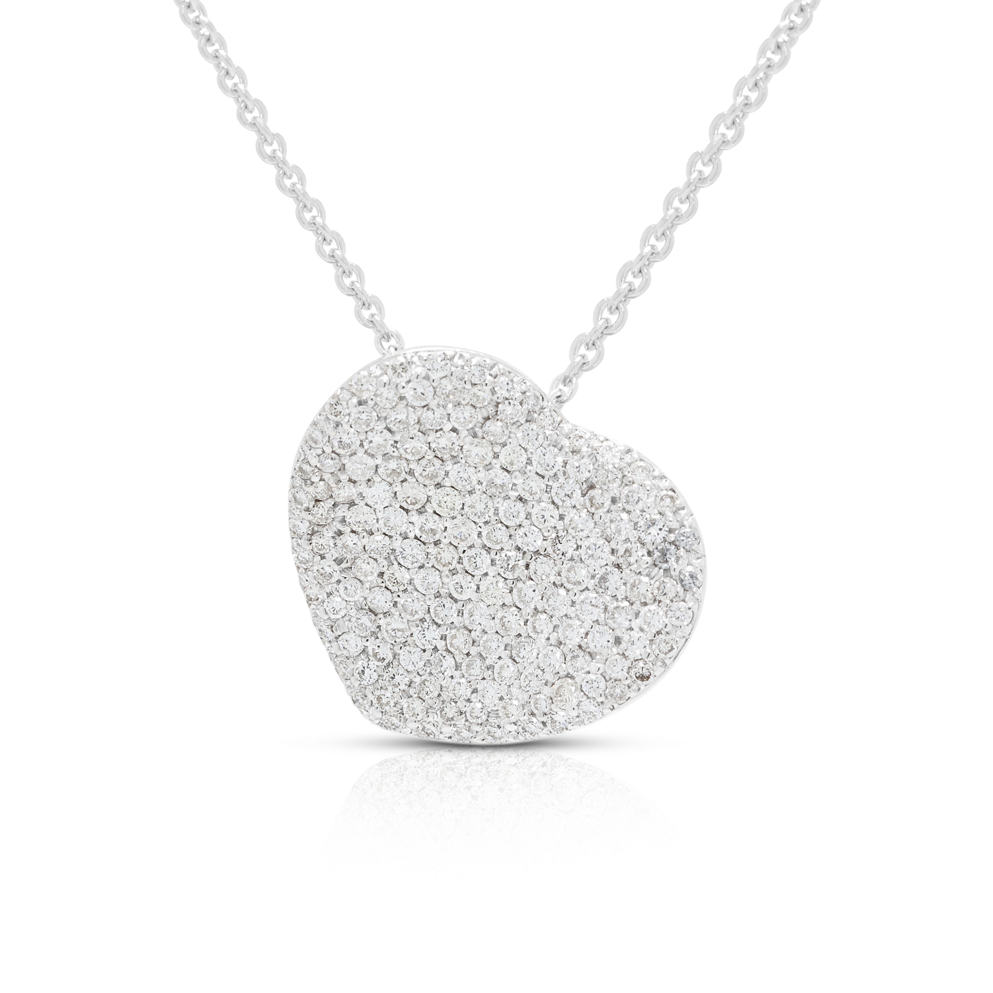 Romantic 0.50ct Natural Diamond Pavé Heart Pendant Necklace in 18K White Gold