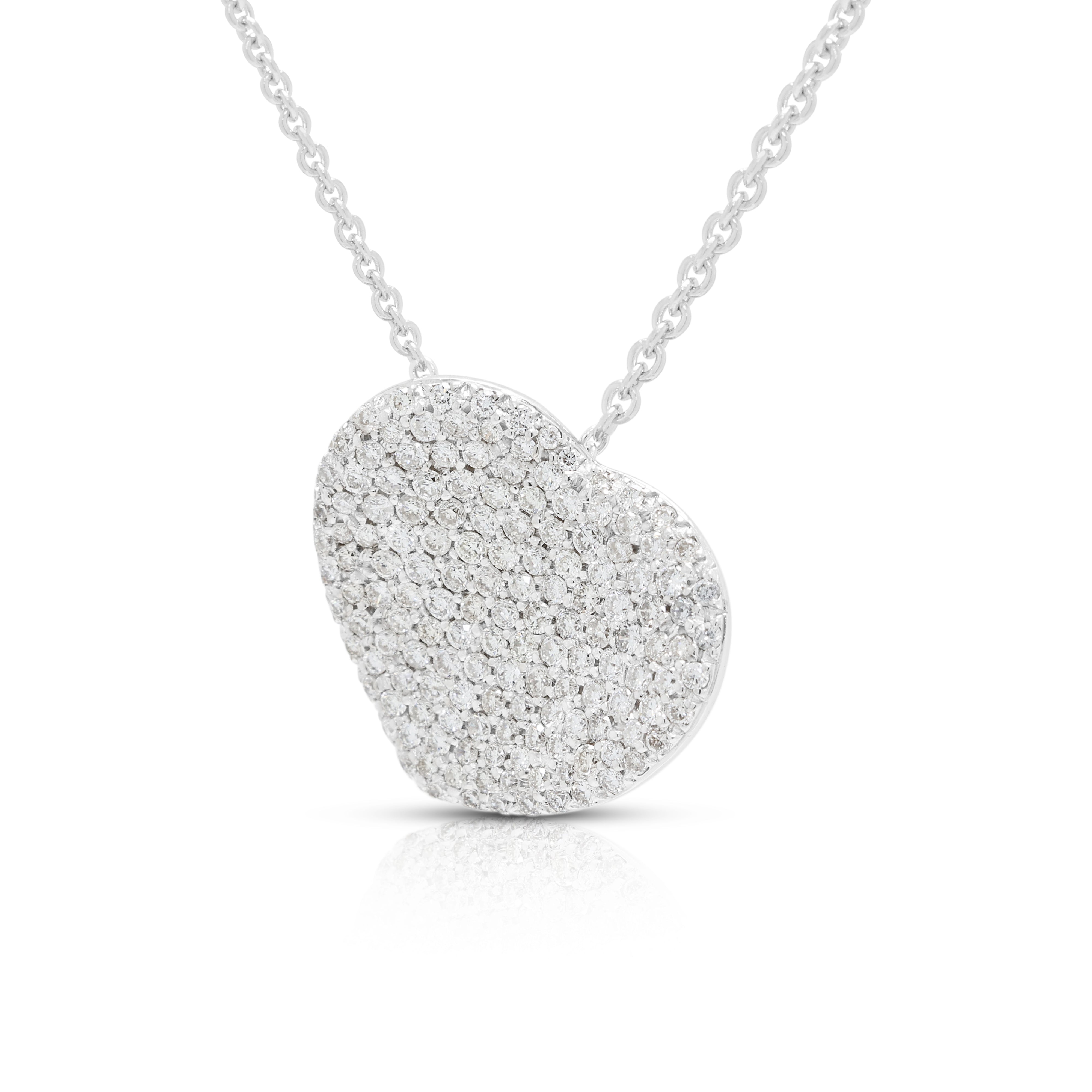 Romantic 0.50ct Natural Diamond Pavé Heart Pendant Necklace in 18K White Gold
