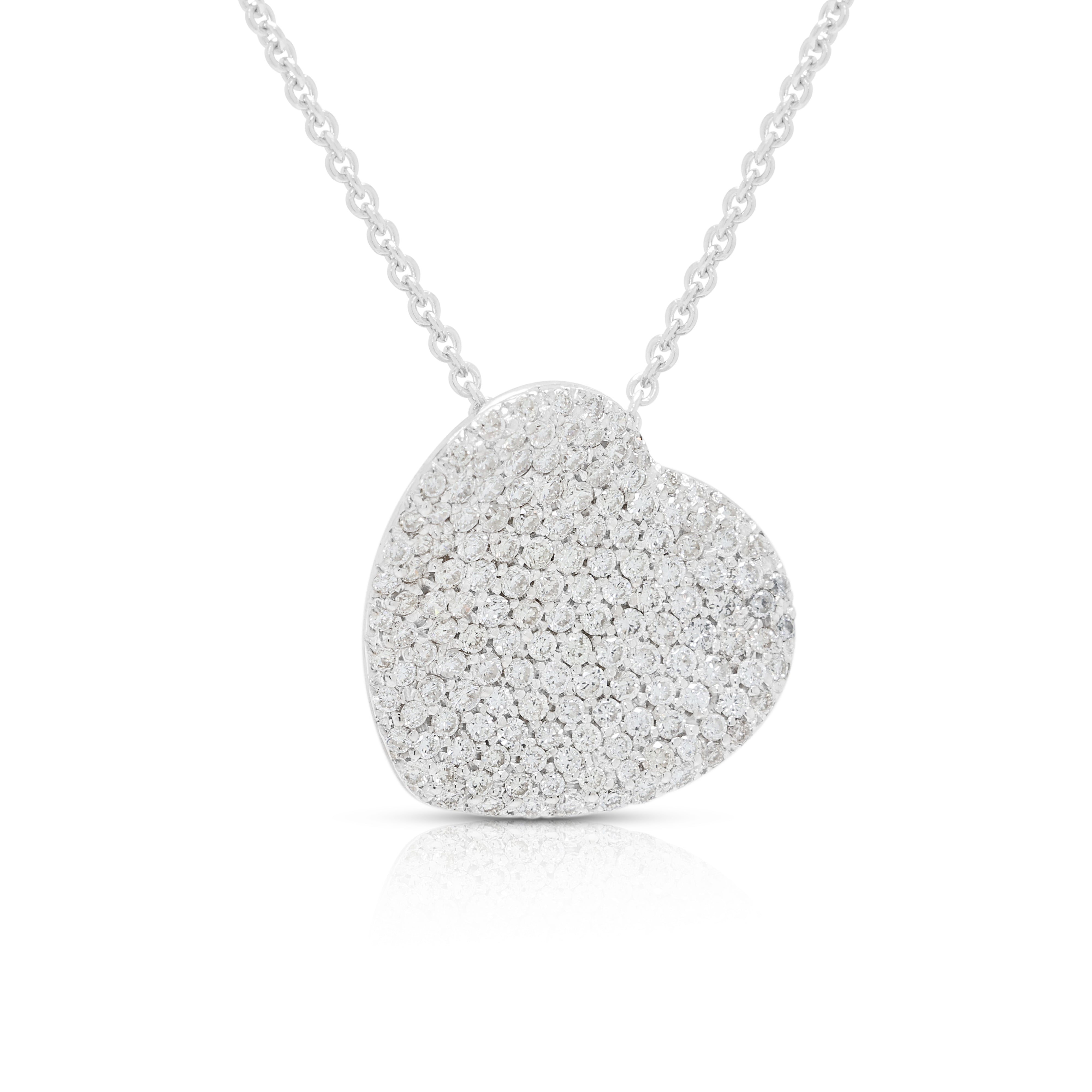 Romantic 0.50ct Natural Diamond Pavé Heart Pendant Necklace in 18K White Gold